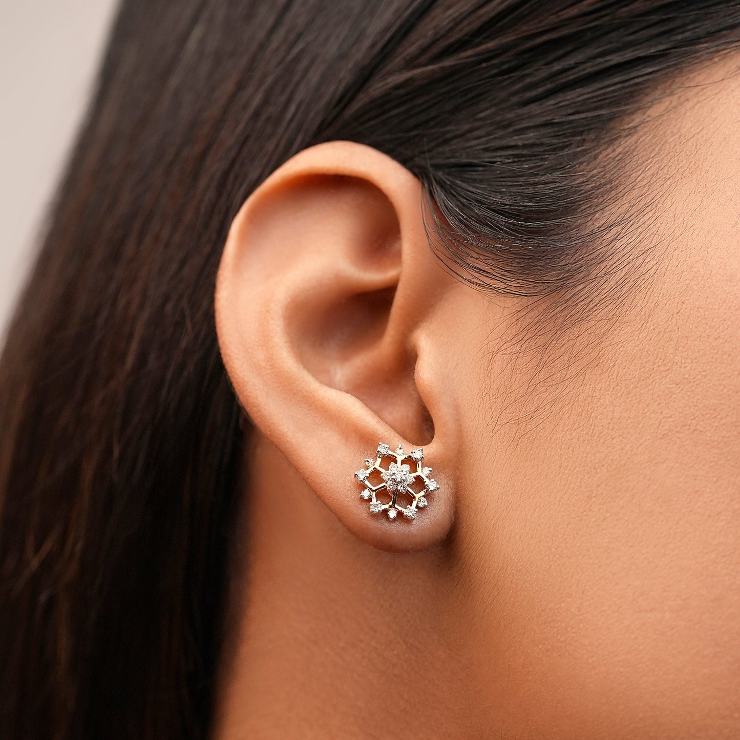 Snowflake Diamond Earrings-Yellow Gold