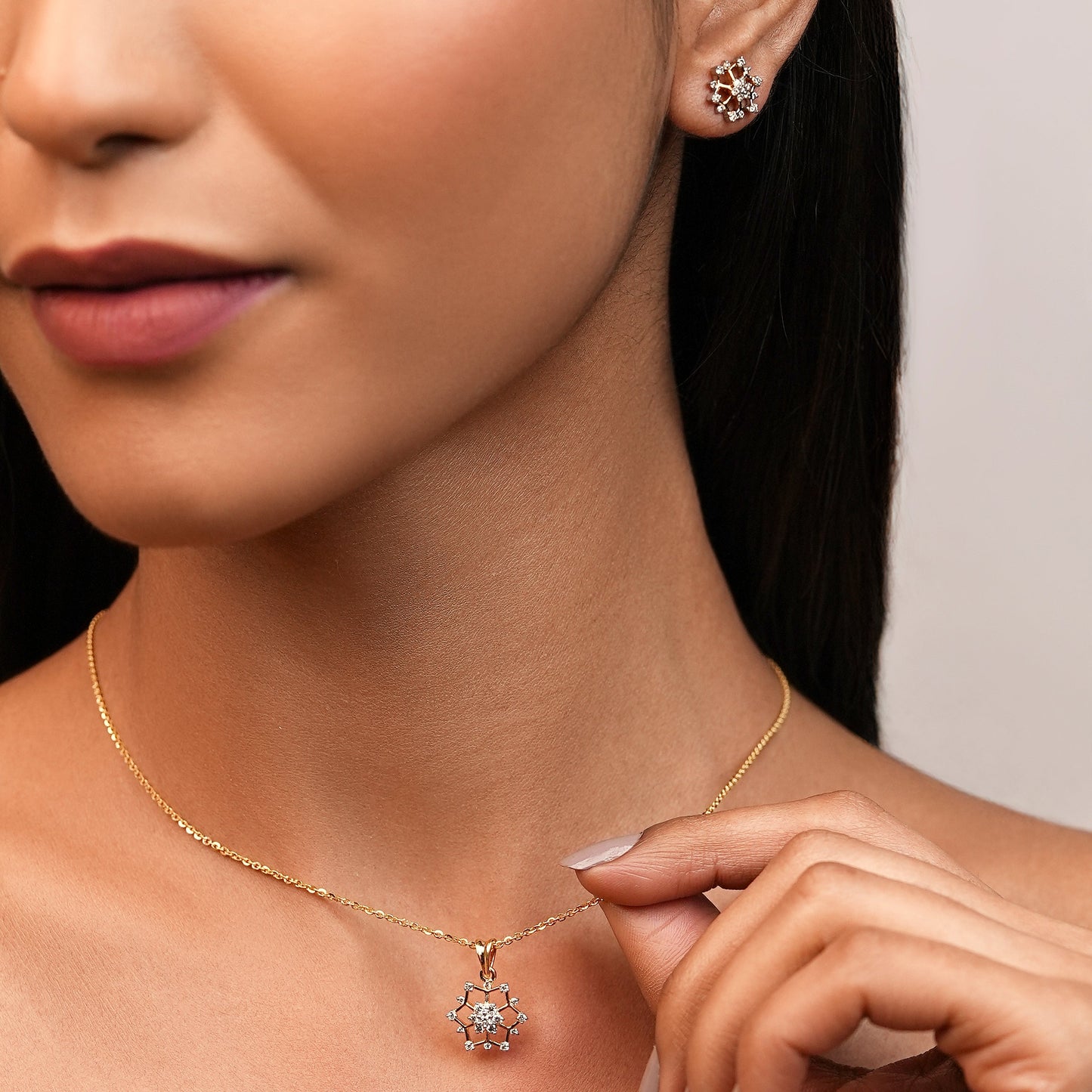 Snowflake Diamond Earrings-Rose Gold