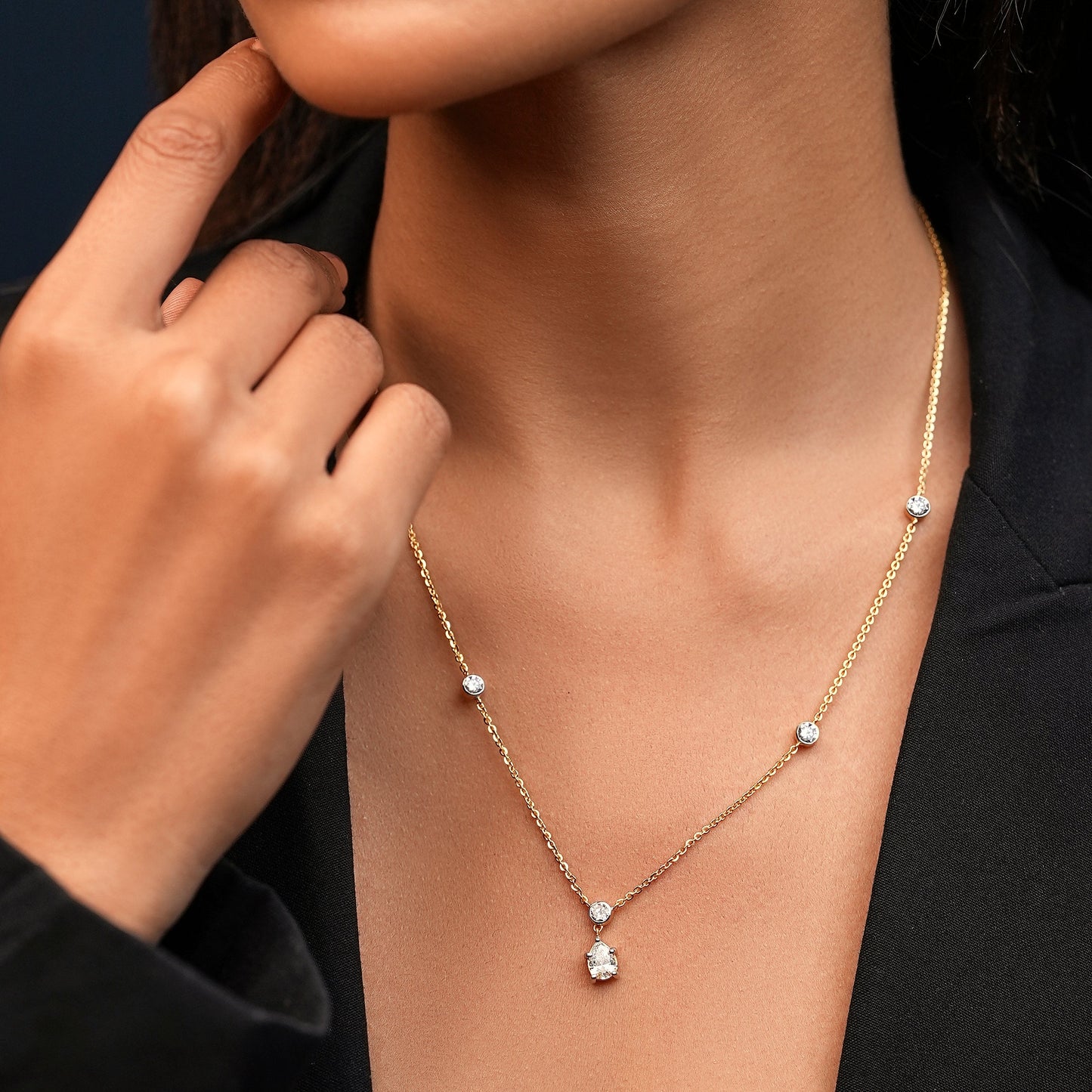 Pear Drop Solitaire Chain Necklace-Yellow Gold