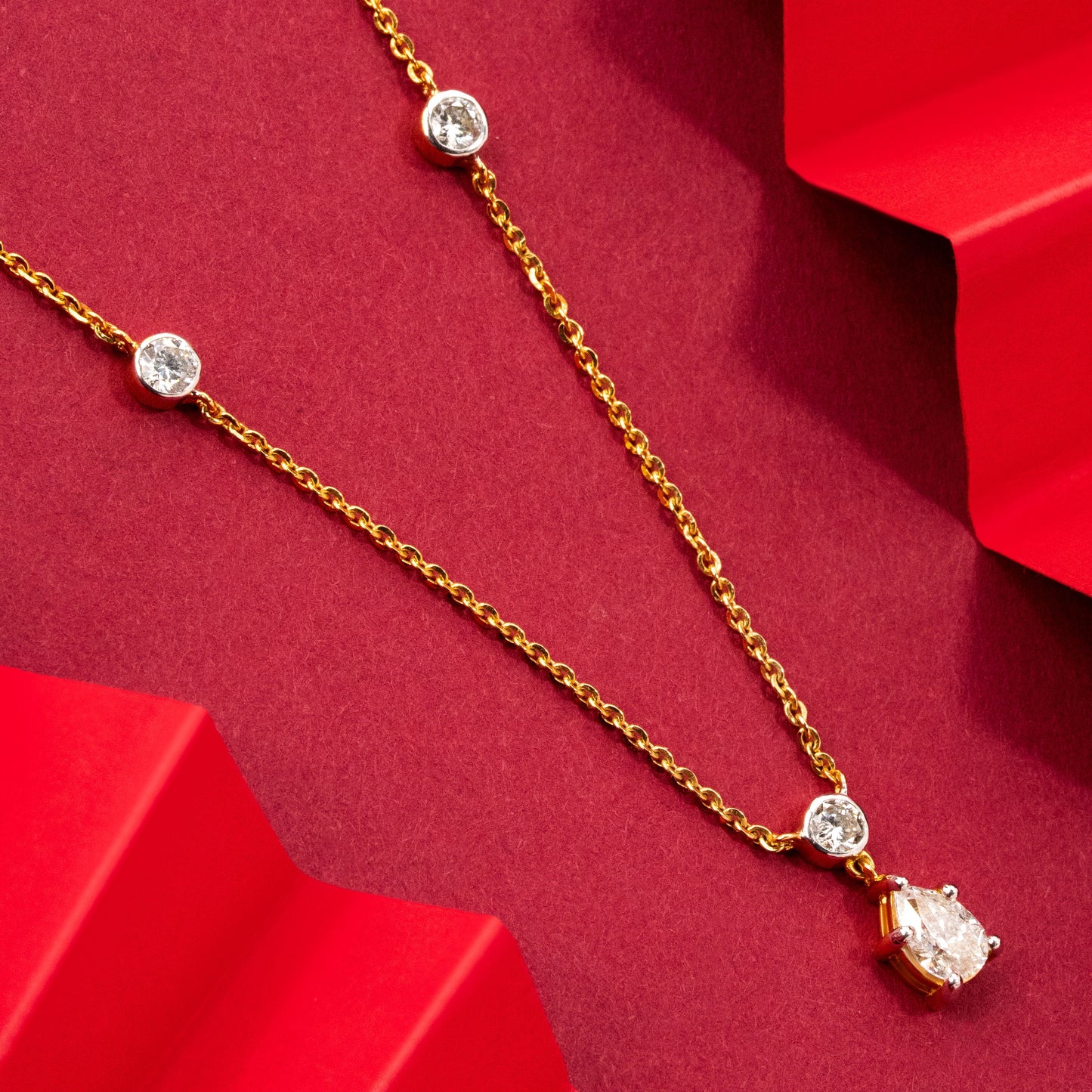 Pear Drop Solitaire Chain Necklace-Rose Gold