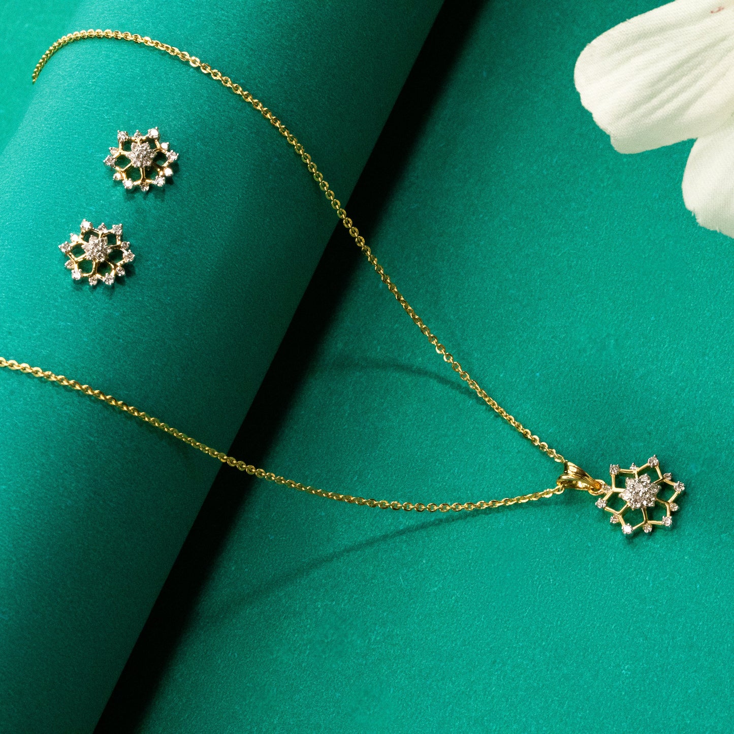 Snowflake Diamond Earrings-Yellow Gold