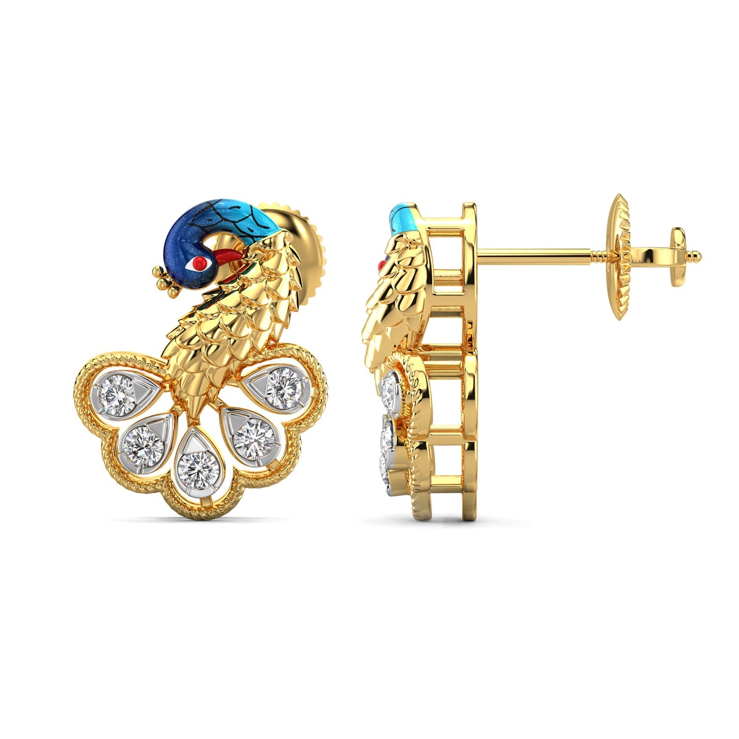 Peacock Charisma Earrings-Yellow Gold