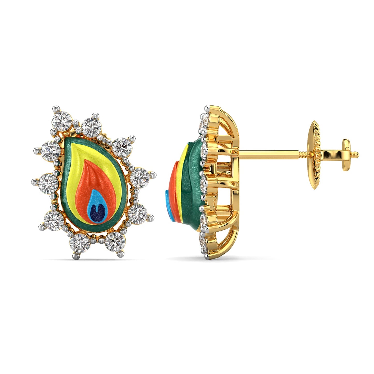 Regal Feather Earrings-Yellow Gold