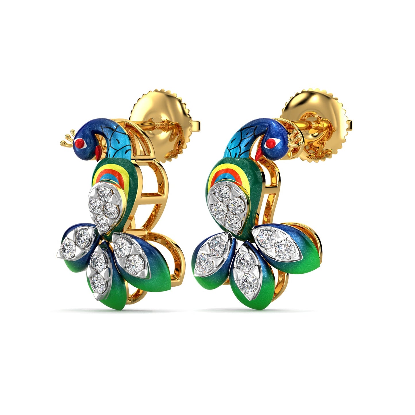 Turquoise Tail Earrings-Yellow Gold