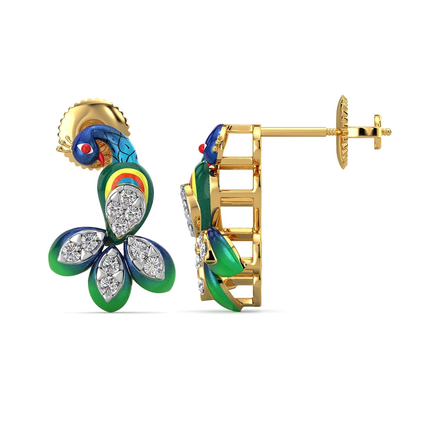 Turquoise Tail Earrings-Yellow Gold