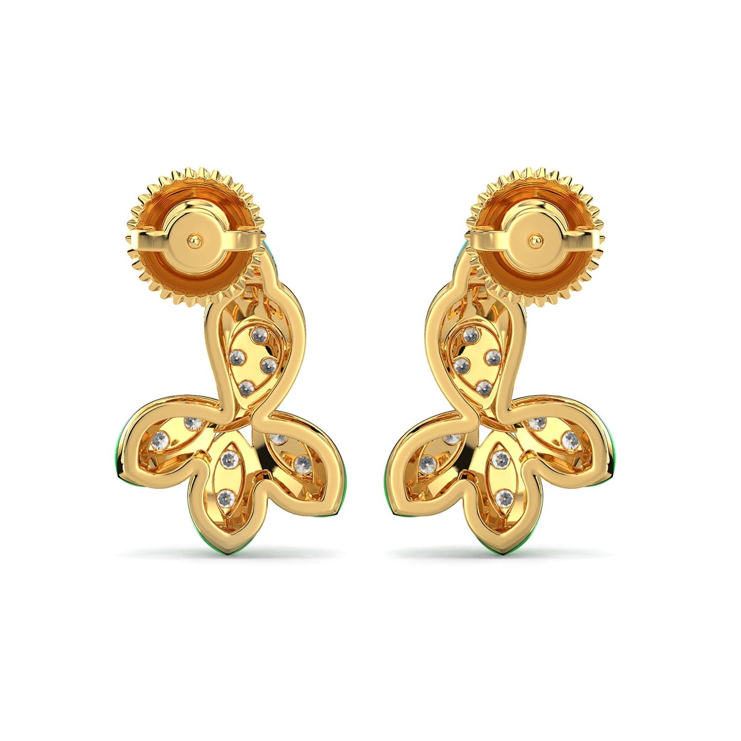 Turquoise Tail Earrings-Yellow Gold