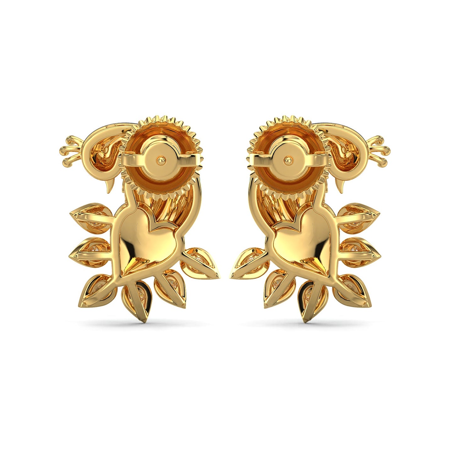 Whistling Peacock Earrings-Yellow Gold