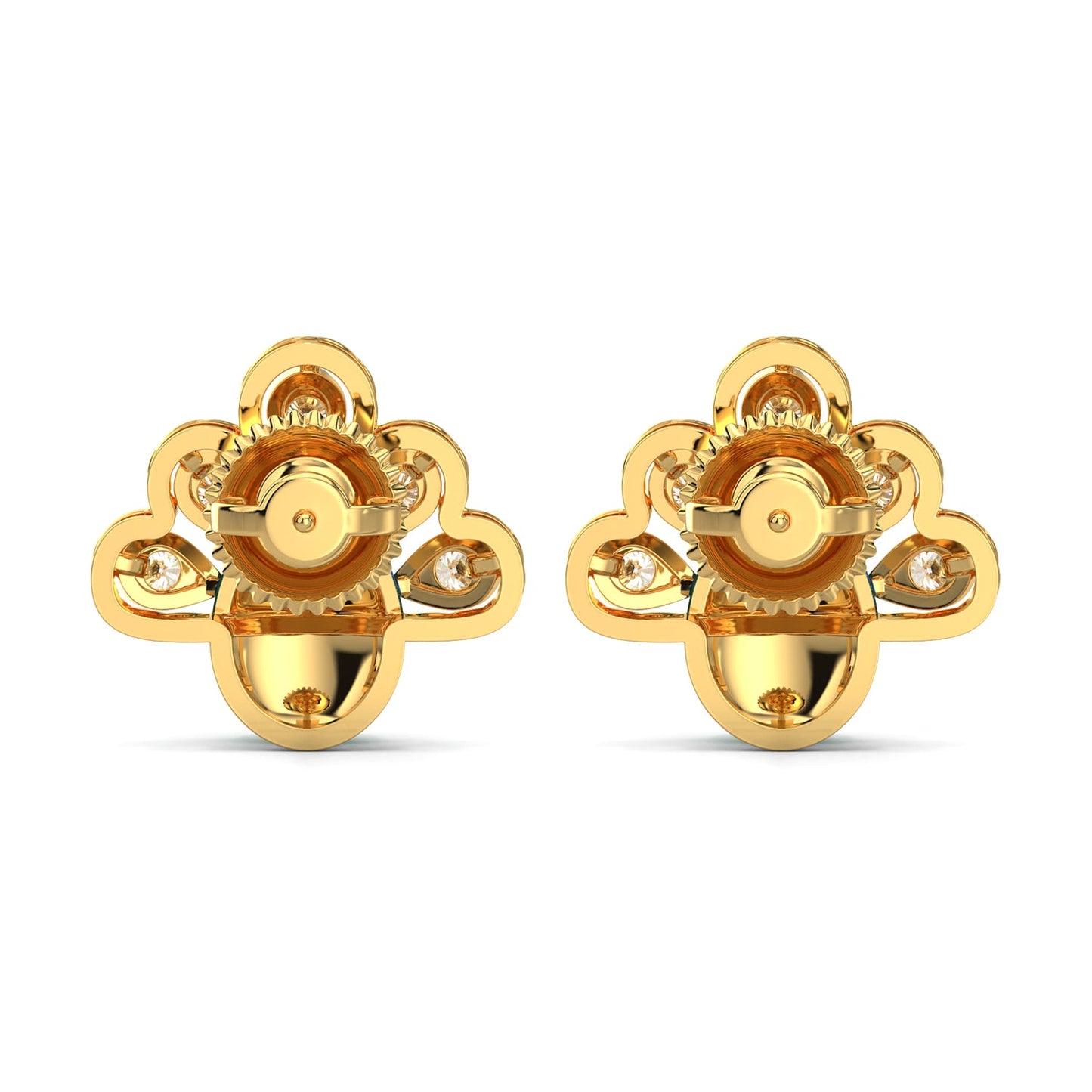Sparkling Feather Peacock Earrings-Yellow Gold