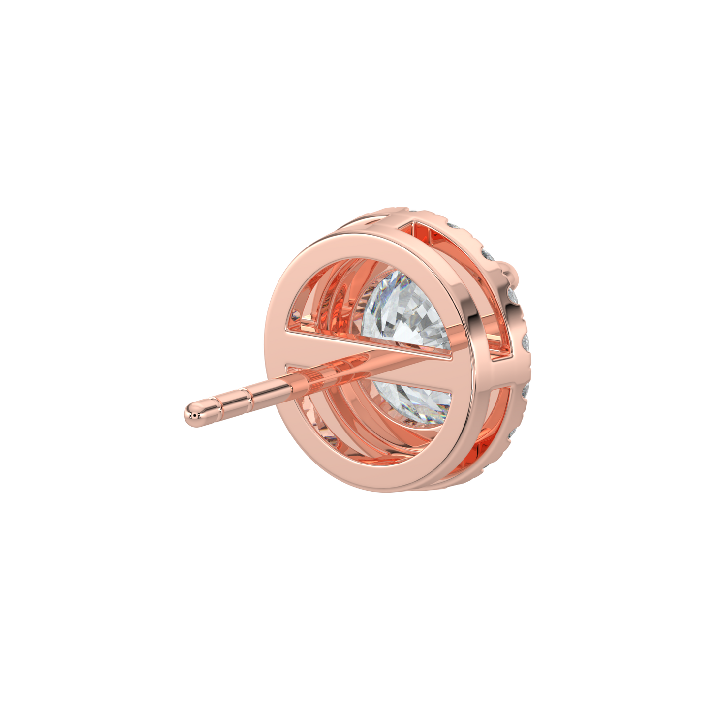 Round Halo Solitaire Studs-Rose Gold