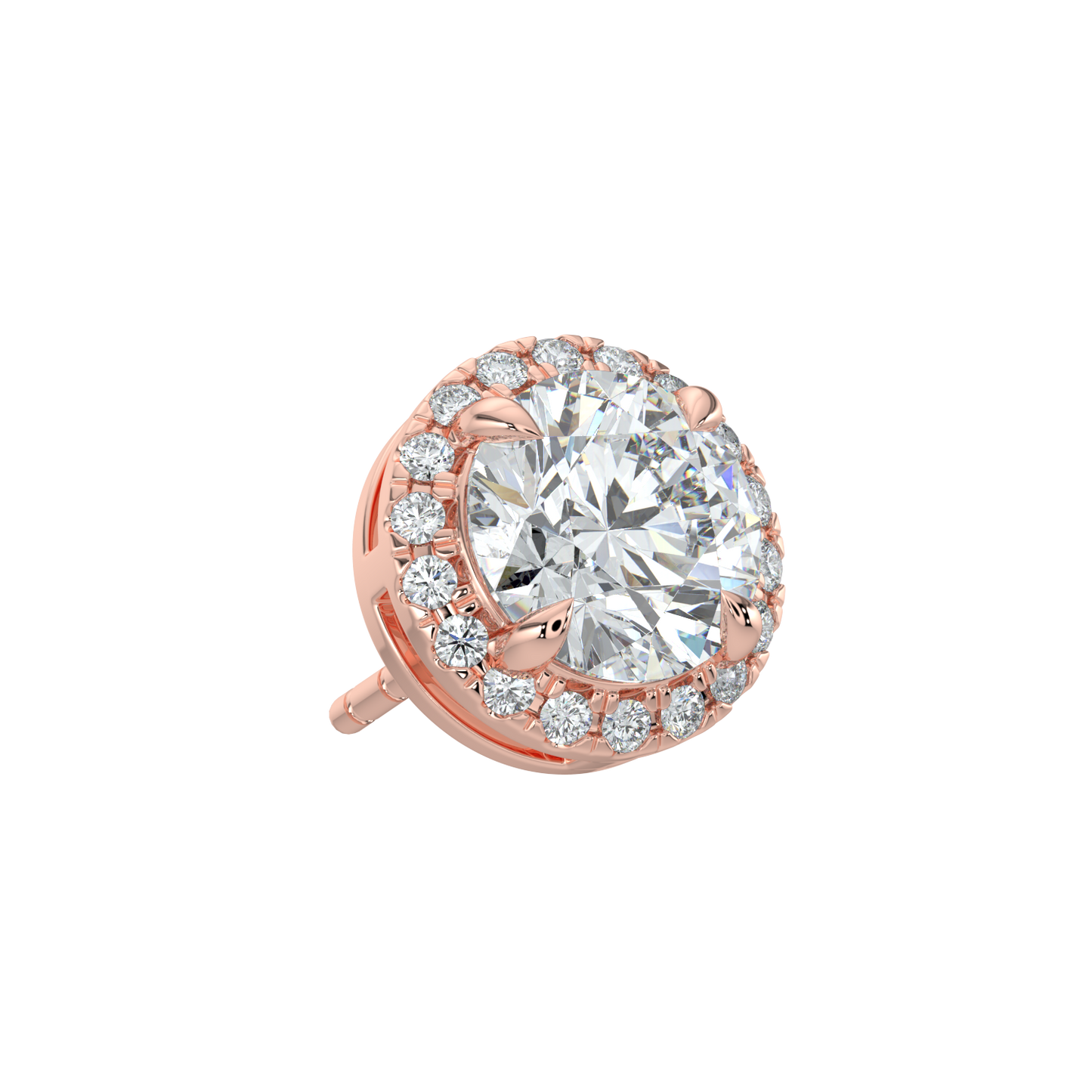 Round Halo Solitaire Studs-Rose Gold