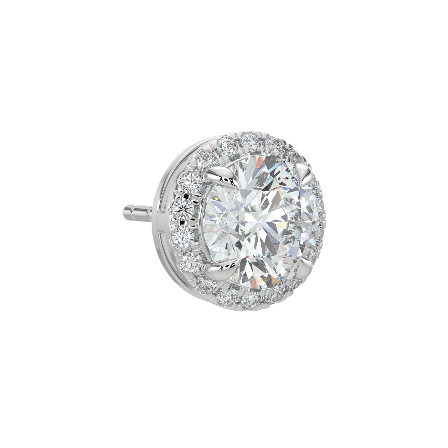 Round Halo Solitaire Studs-White Gold
