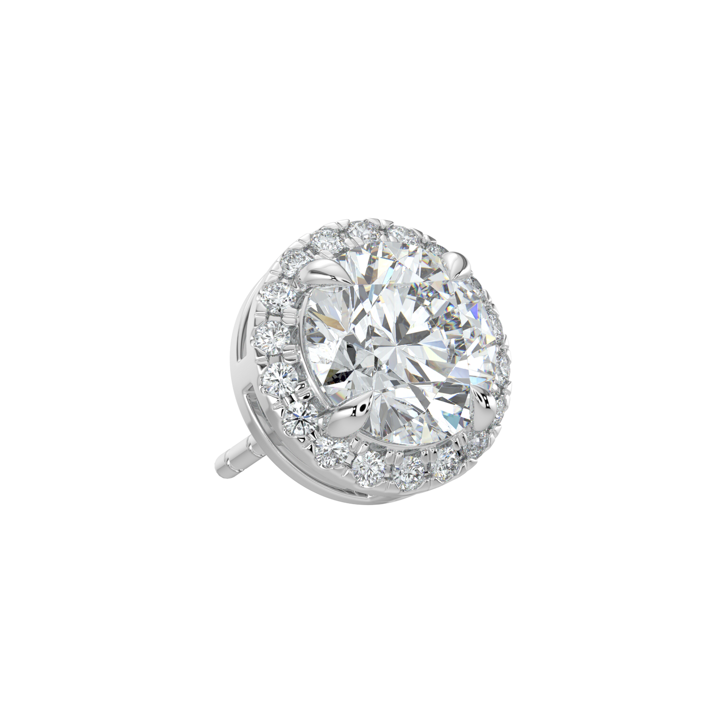 Round Halo Solitaire Studs-White Gold