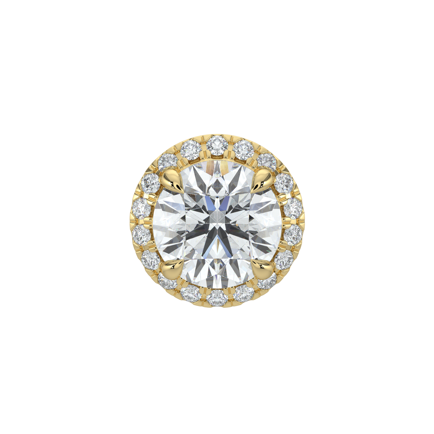 Round Halo Solitaire Studs-Yellow Gold
