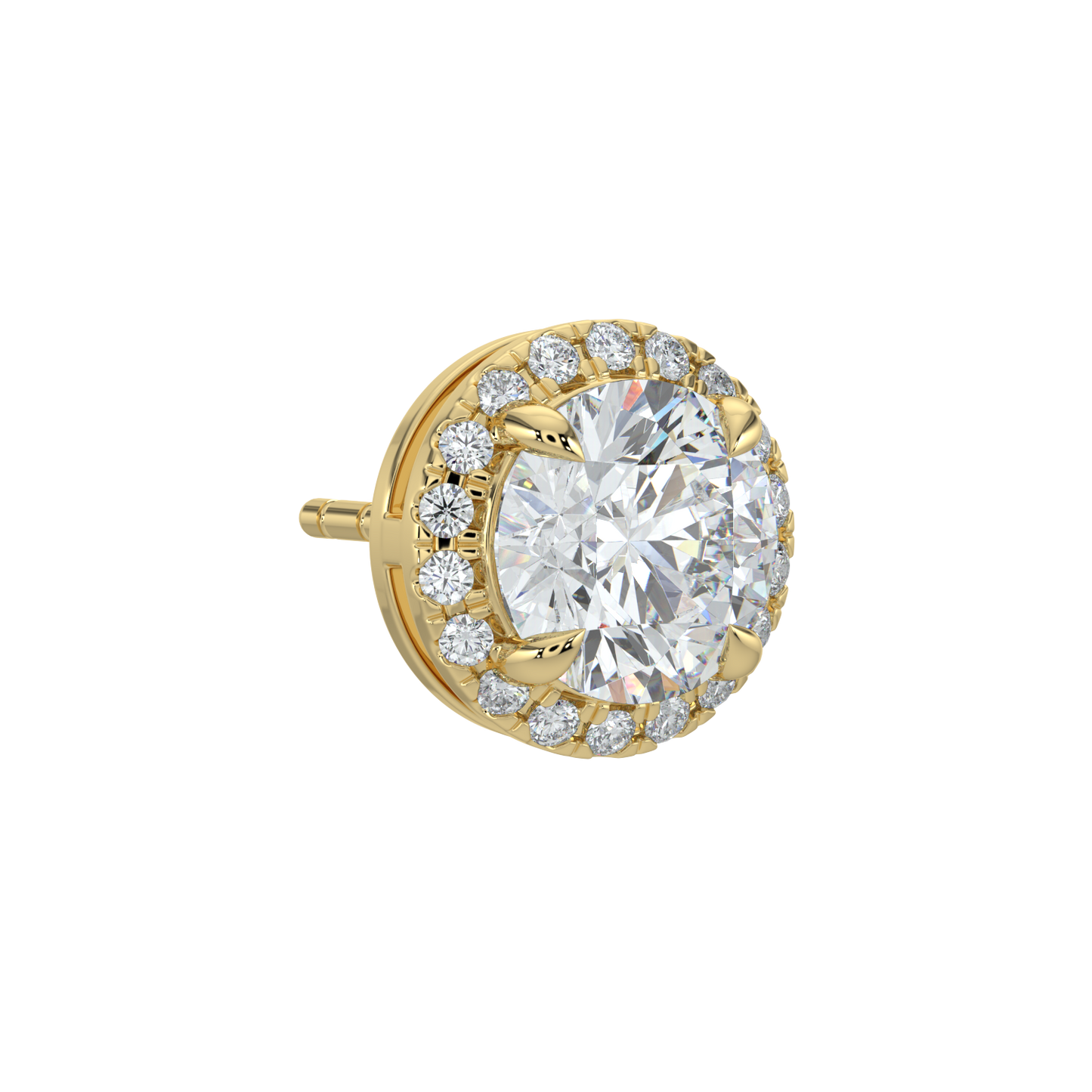 Round Halo Solitaire Studs-Yellow Gold