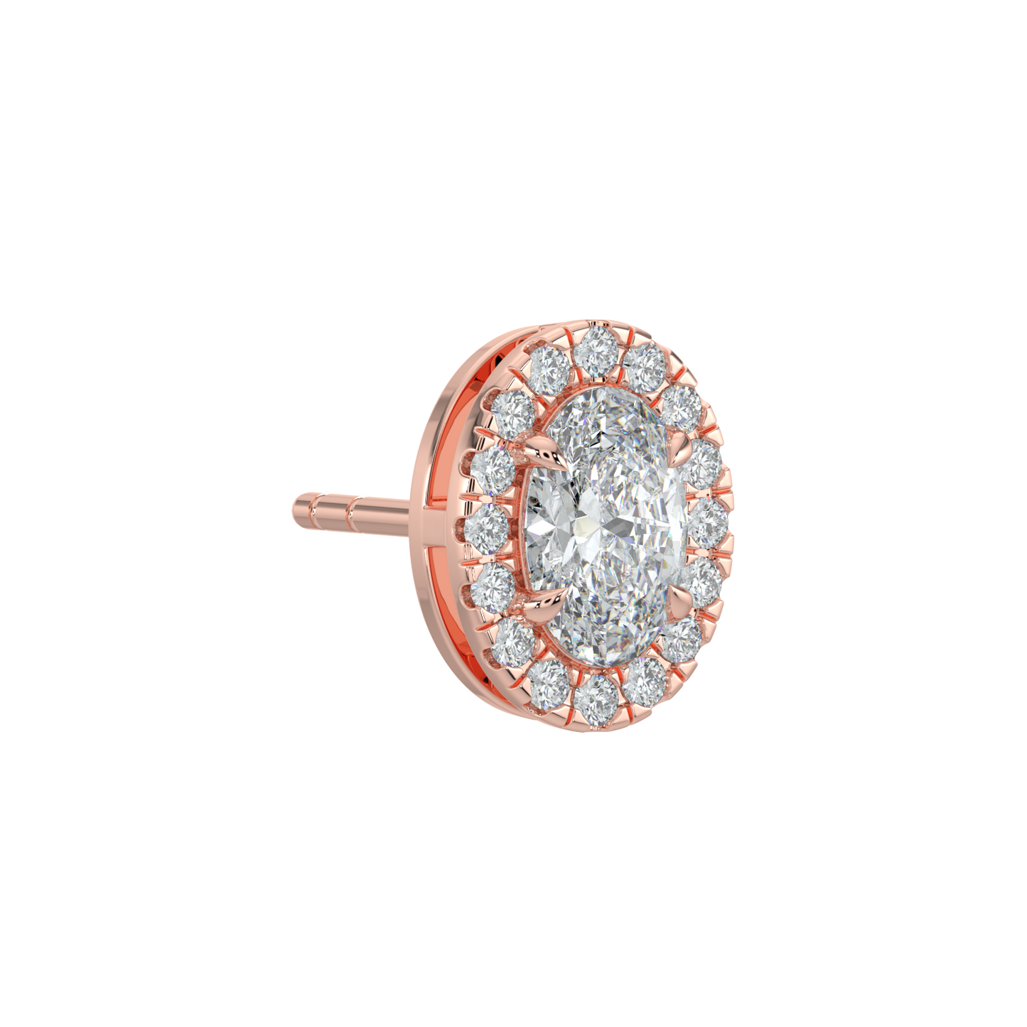Oval Halo Solitaire Studs-Rose Gold