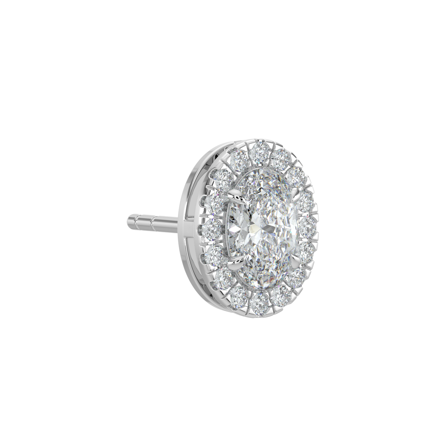 Oval Halo Solitaire Studs-White Gold
