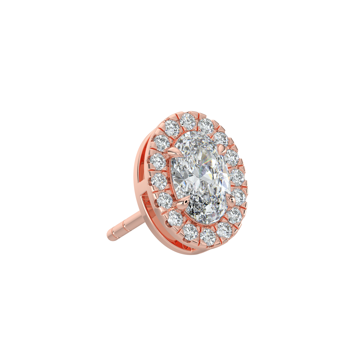 Oval Halo Solitaire Studs-Rose Gold