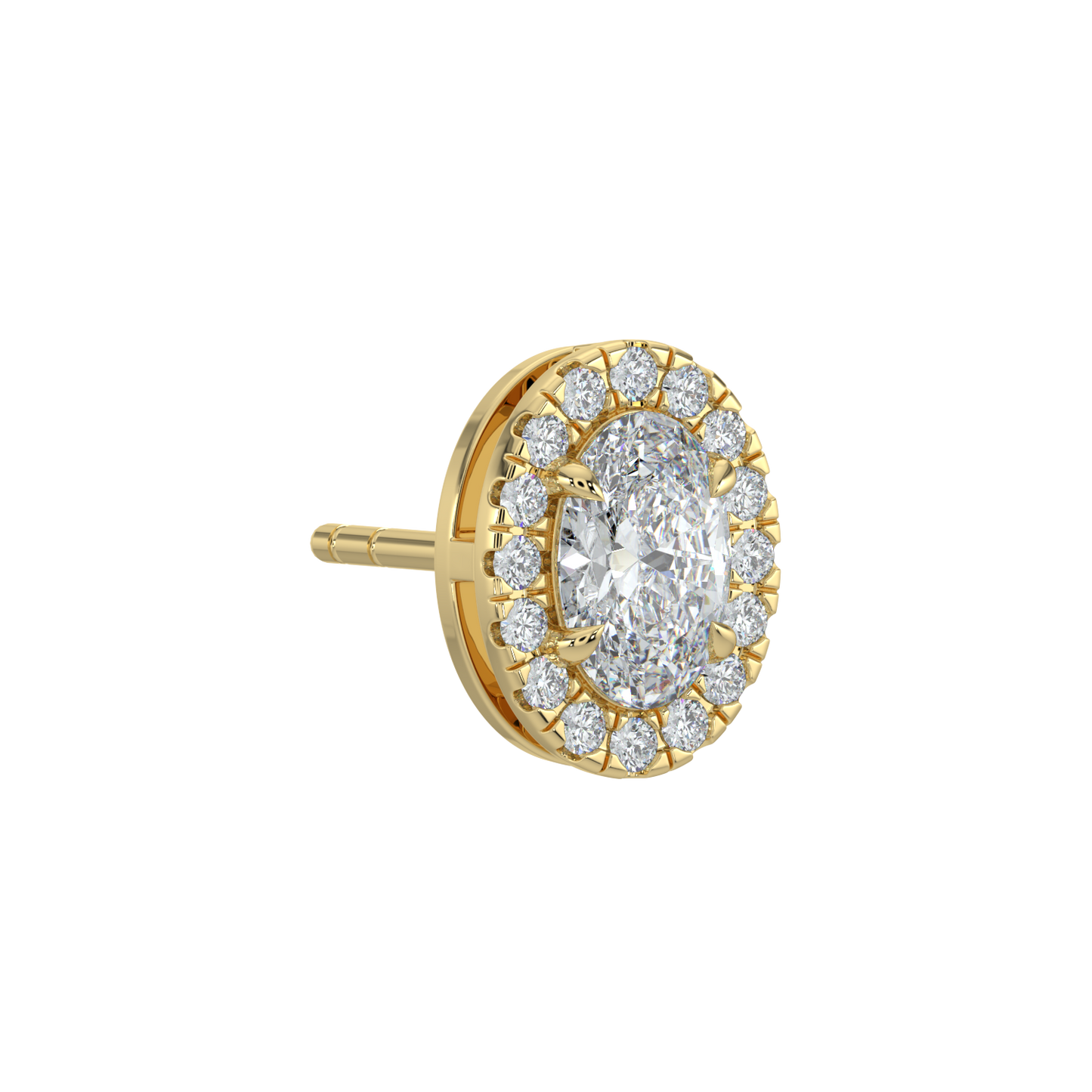 Oval Halo Solitaire Studs-Yellow Gold