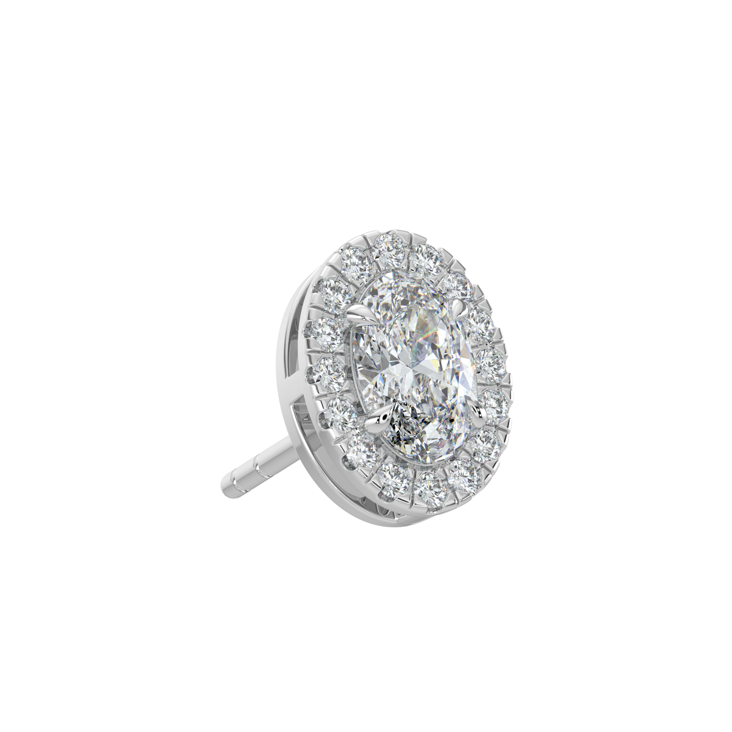 Oval Halo Solitaire Studs-White Gold