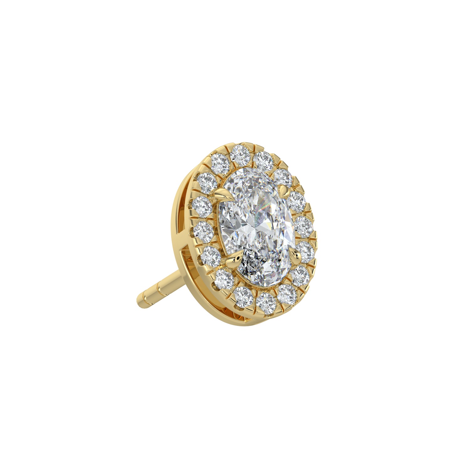 Oval Halo Solitaire Studs-Yellow Gold