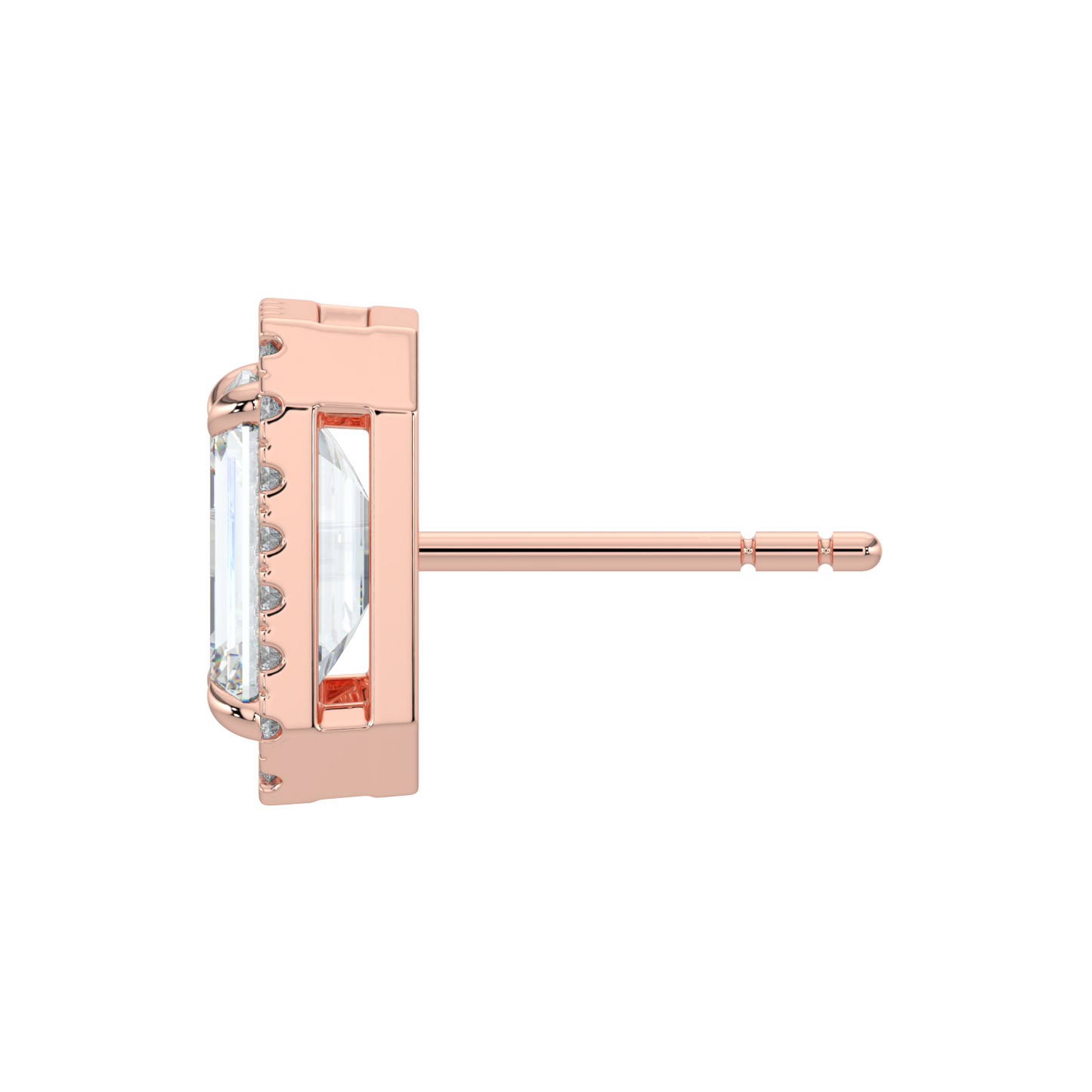 Emerald Halo Solitaire Studs-Rose Gold
