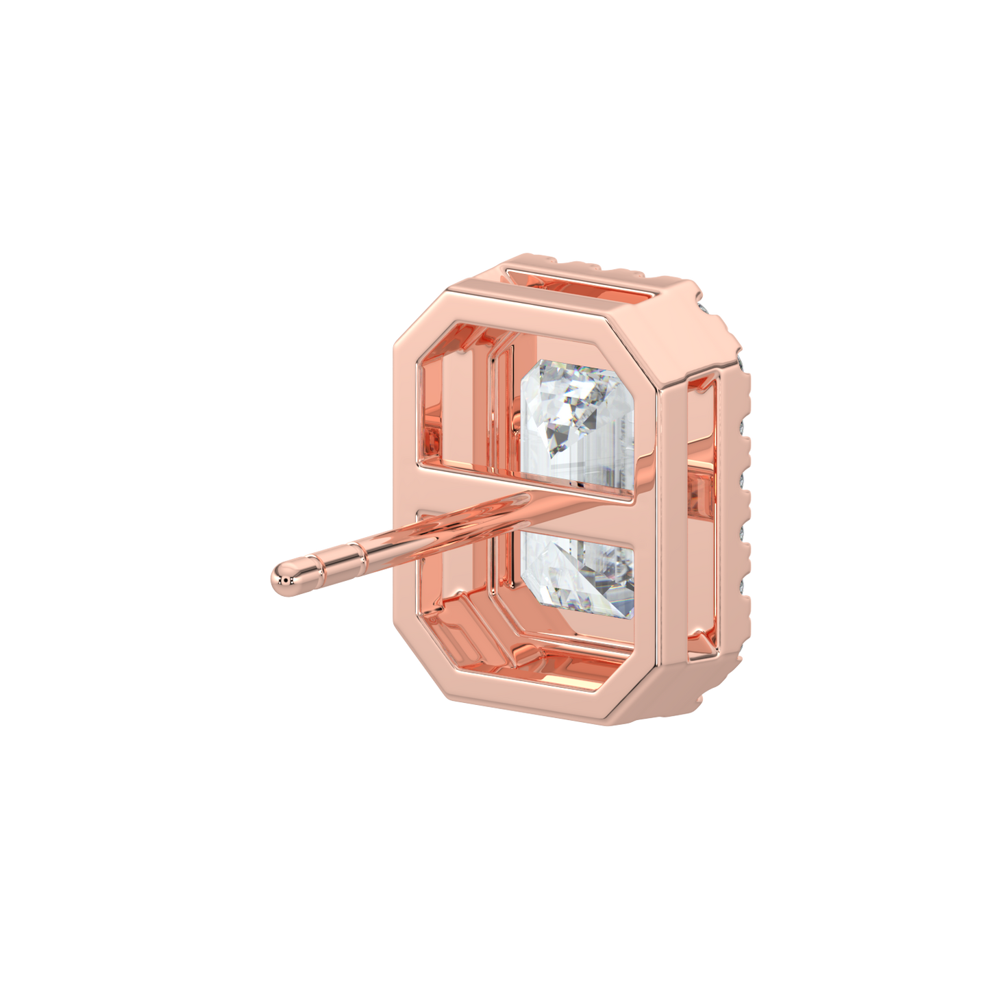 Emerald Halo Solitaire Studs-Rose Gold