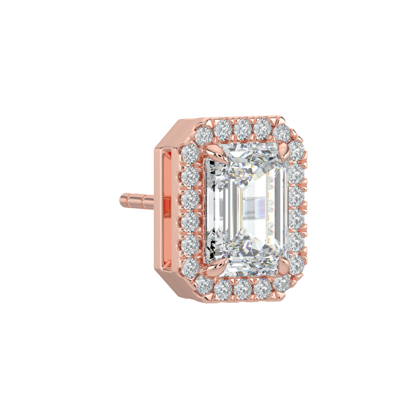 Emerald Halo Solitaire Studs-Rose Gold