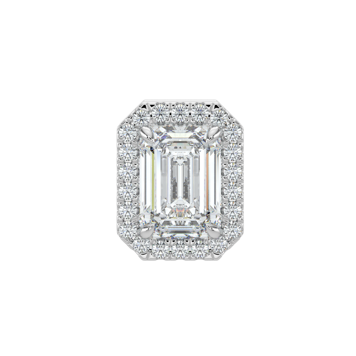Emerald Halo Solitaire Studs-White Gold