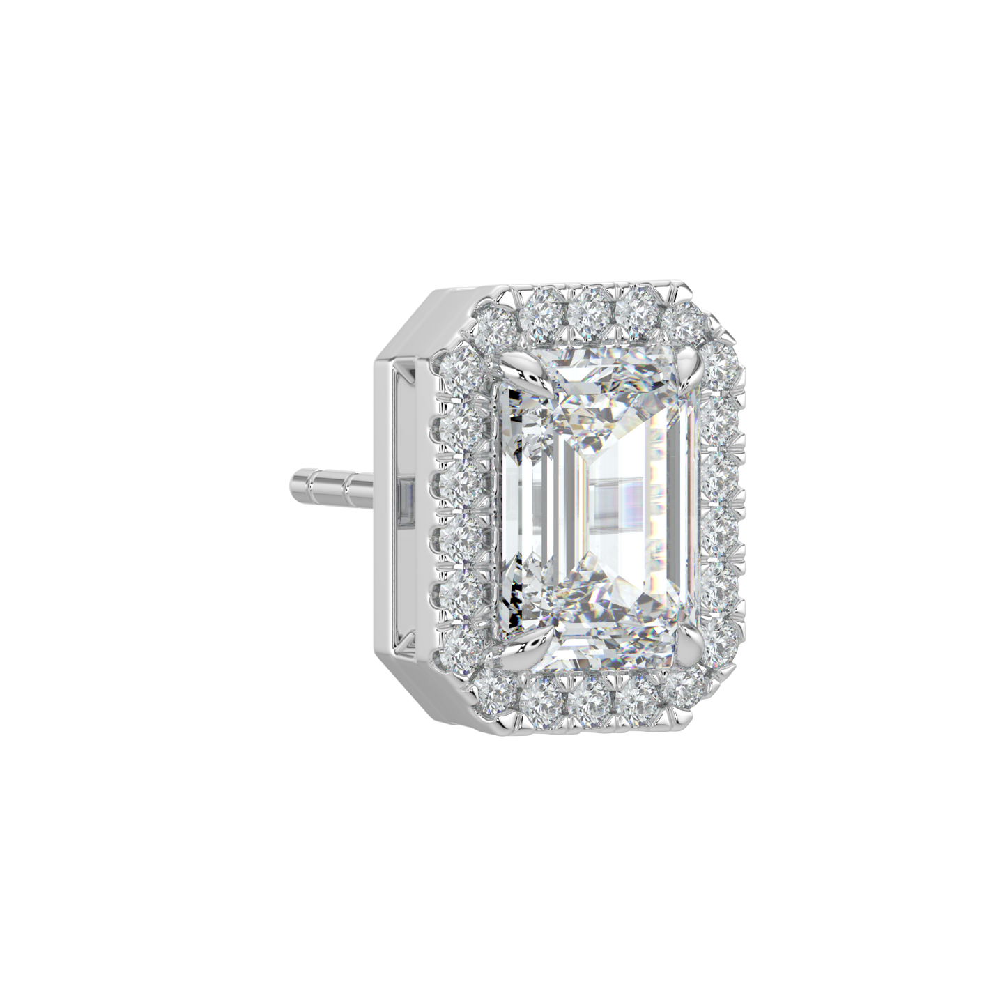 Emerald Halo Solitaire Studs-White Gold