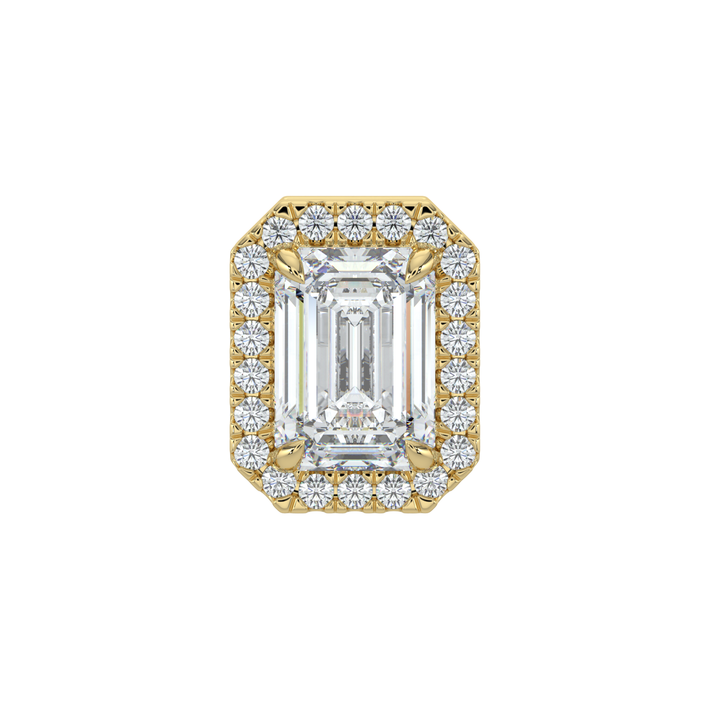Emerald Halo Solitaire Studs-Yellow Gold