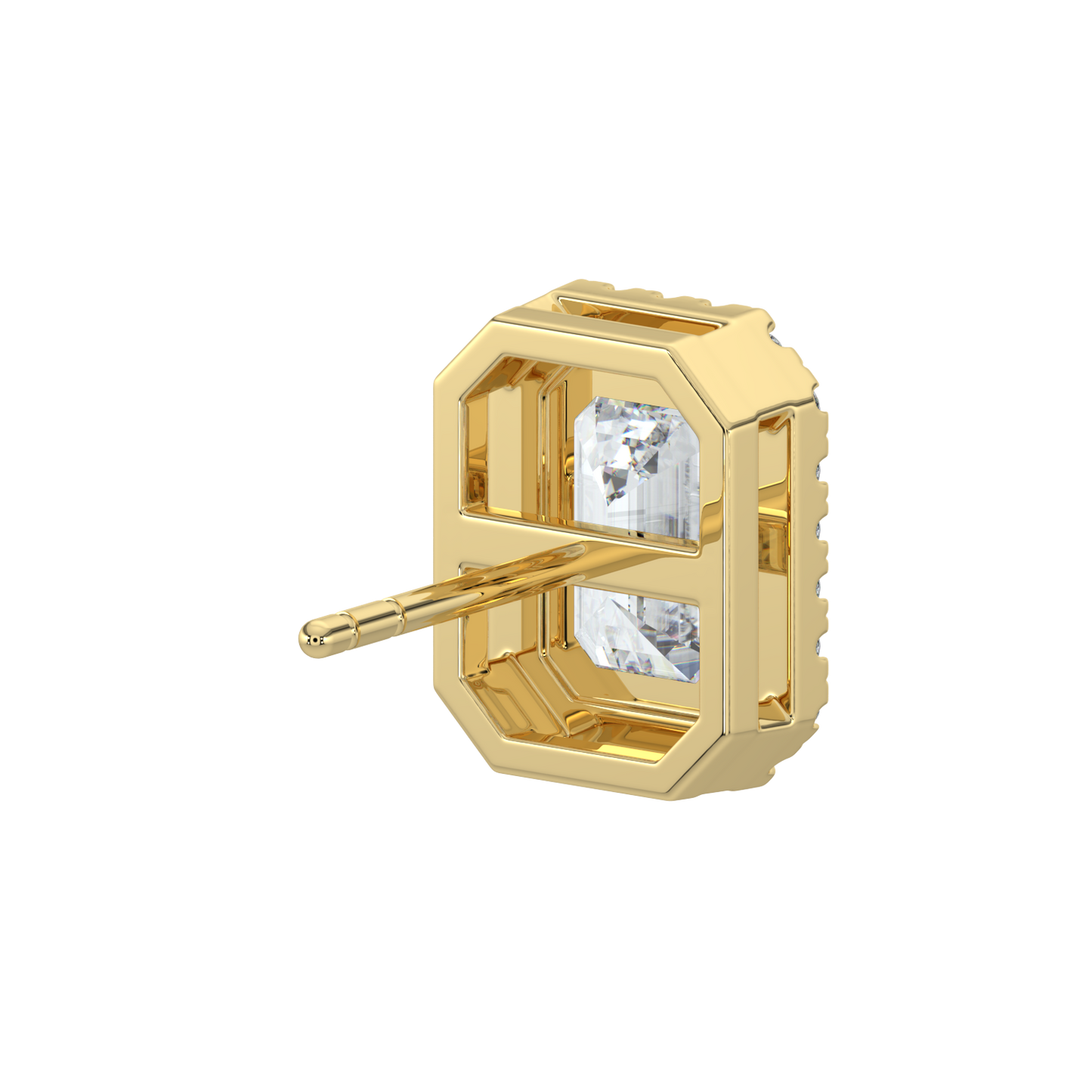Emerald Halo Solitaire Studs-Yellow Gold