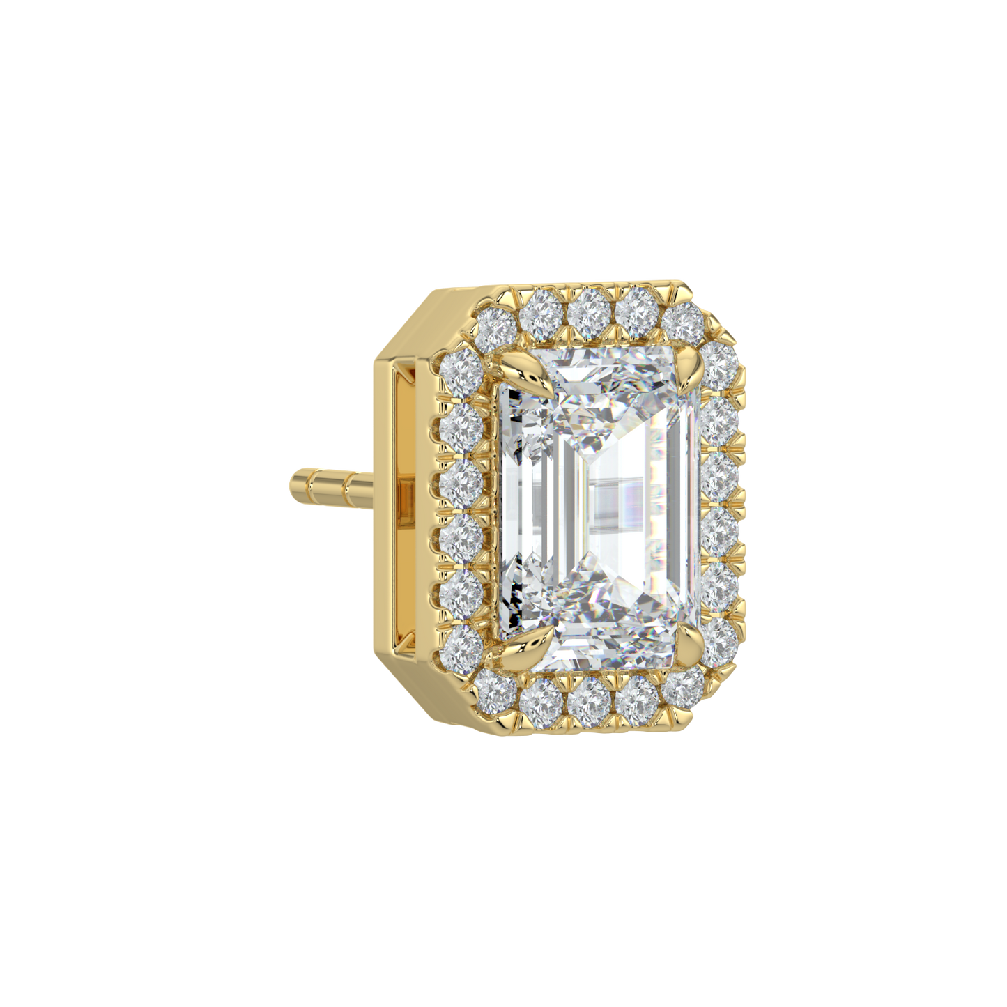 Emerald Halo Solitaire Studs-Yellow Gold