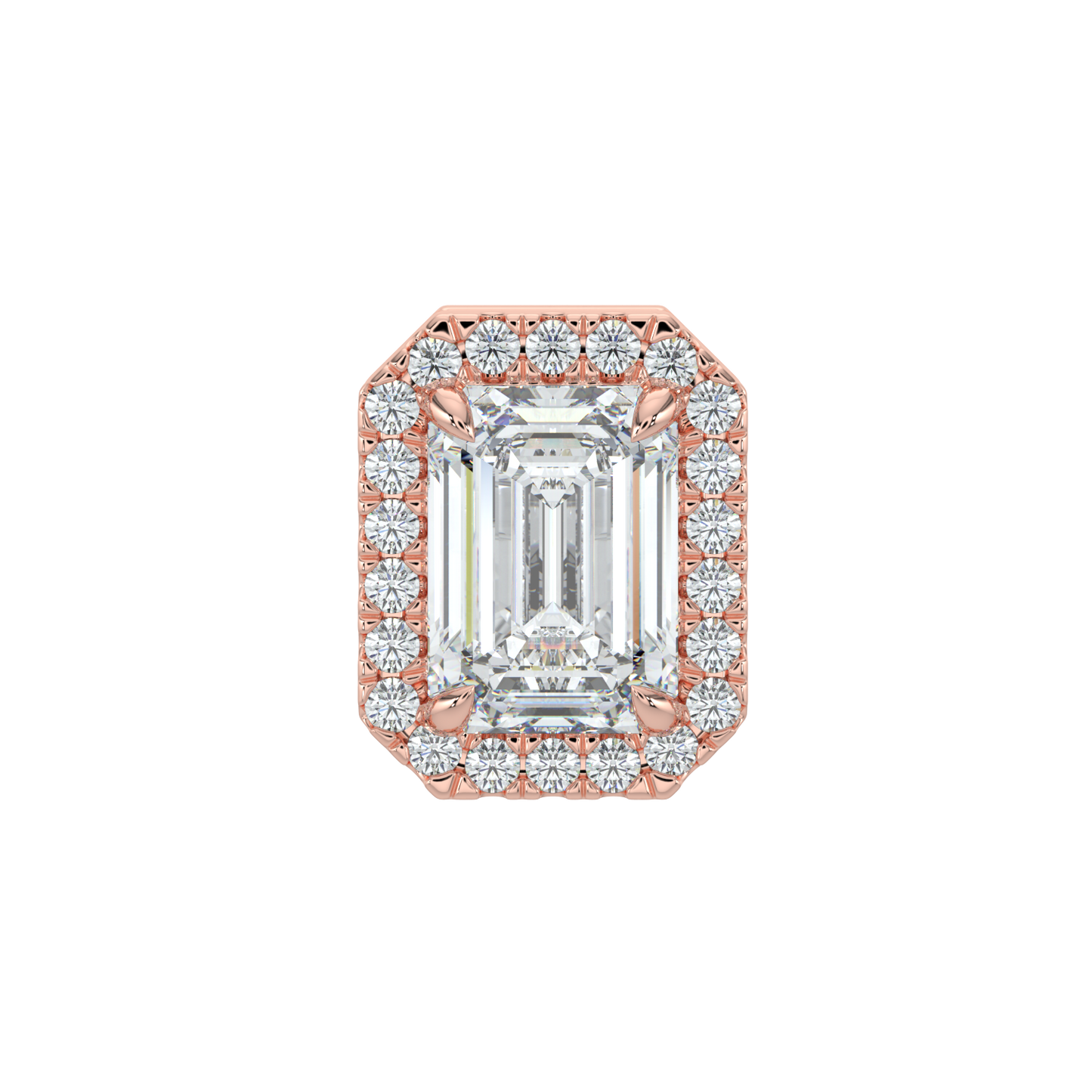 Emerald Halo Solitaire Studs-Rose Gold