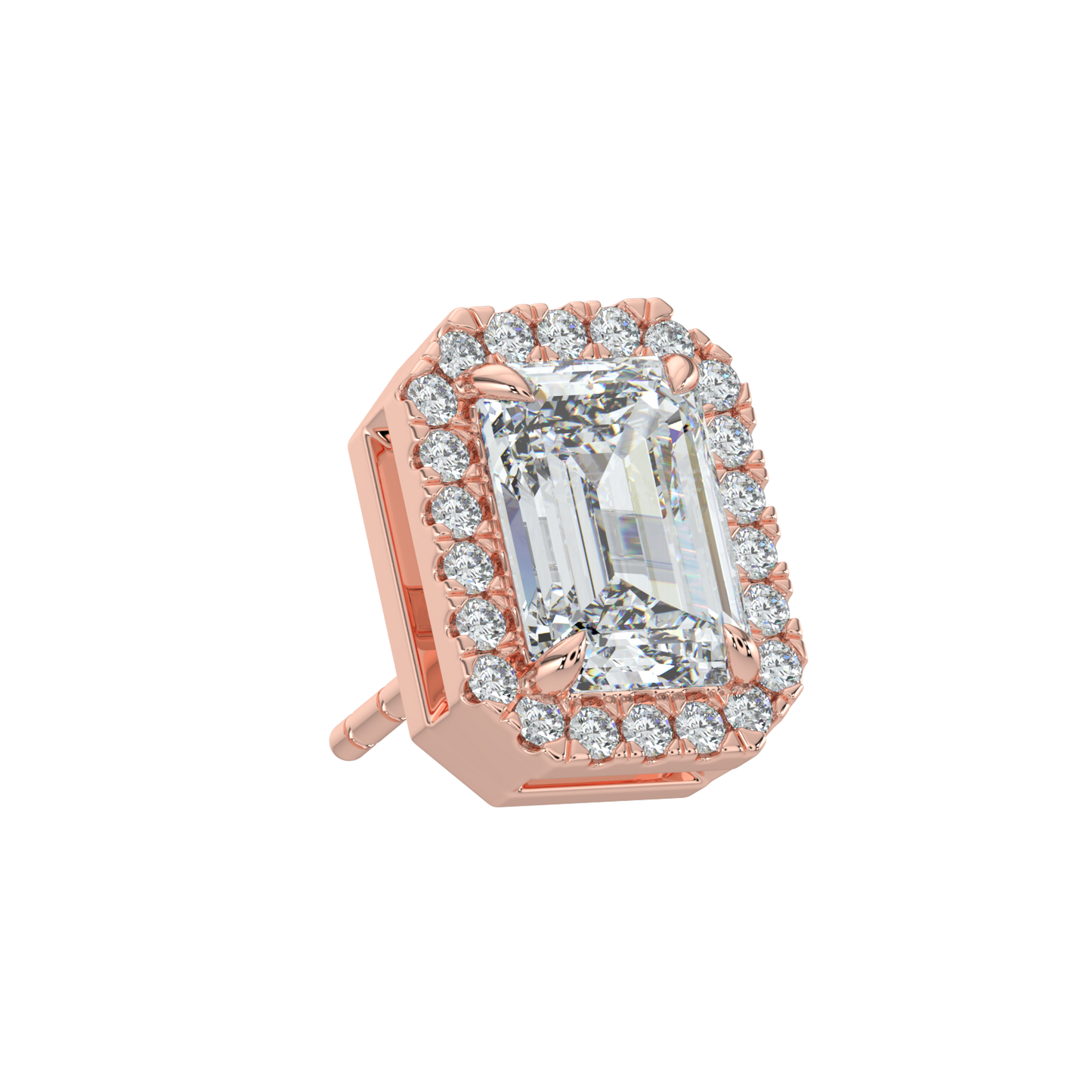 Emerald Halo Solitaire Studs-Rose Gold