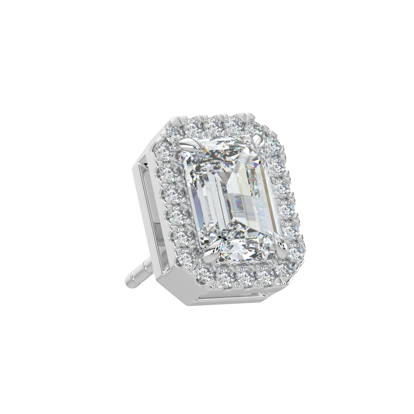 Emerald Halo Solitaire Studs-White Gold
