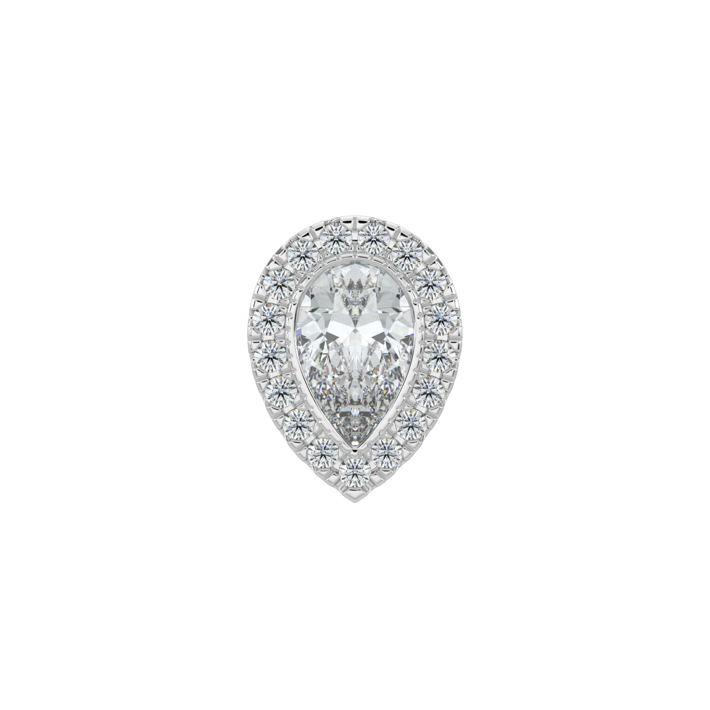 Pear Halo Solitaire Studs-White Gold