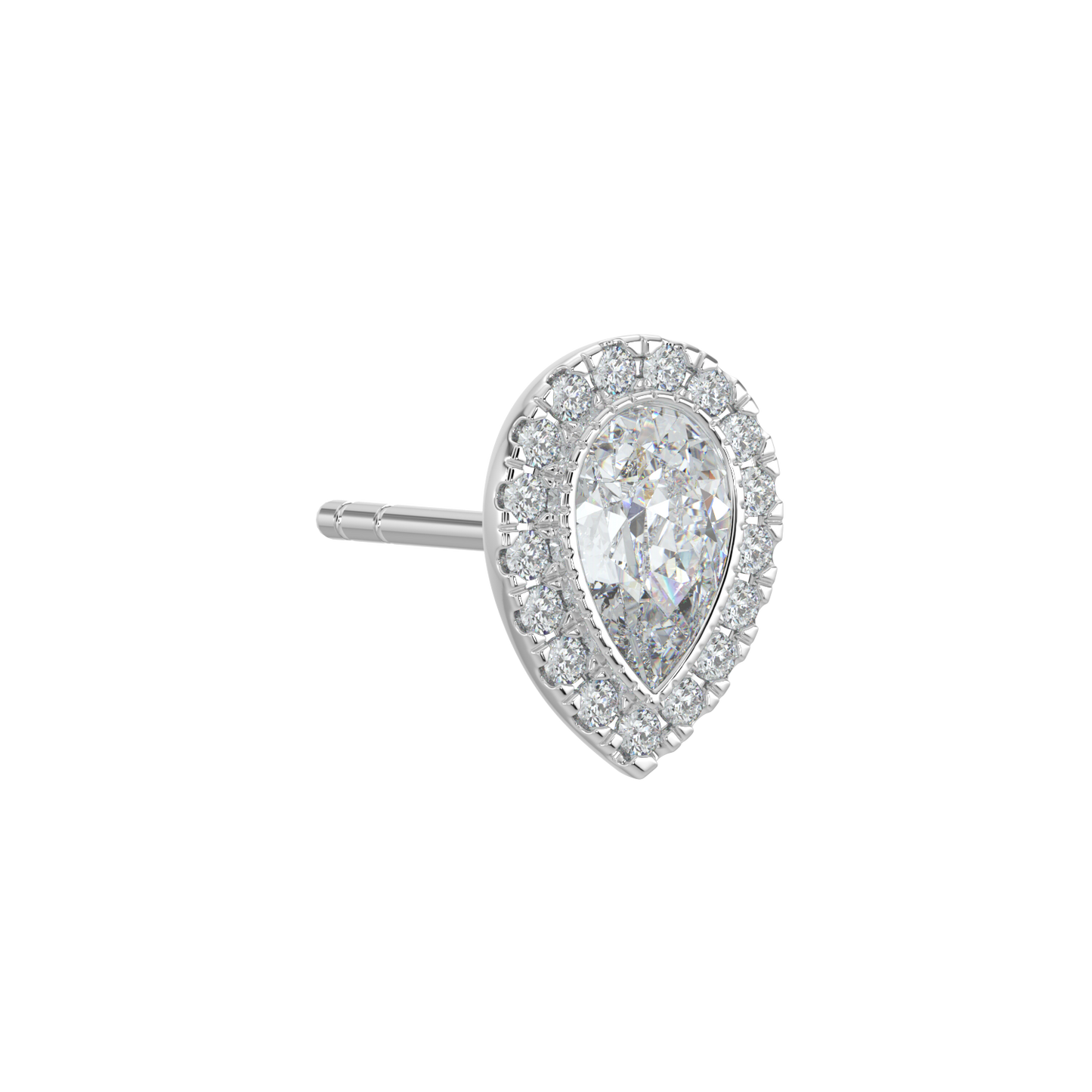 Pear Halo Solitaire Studs-White Gold