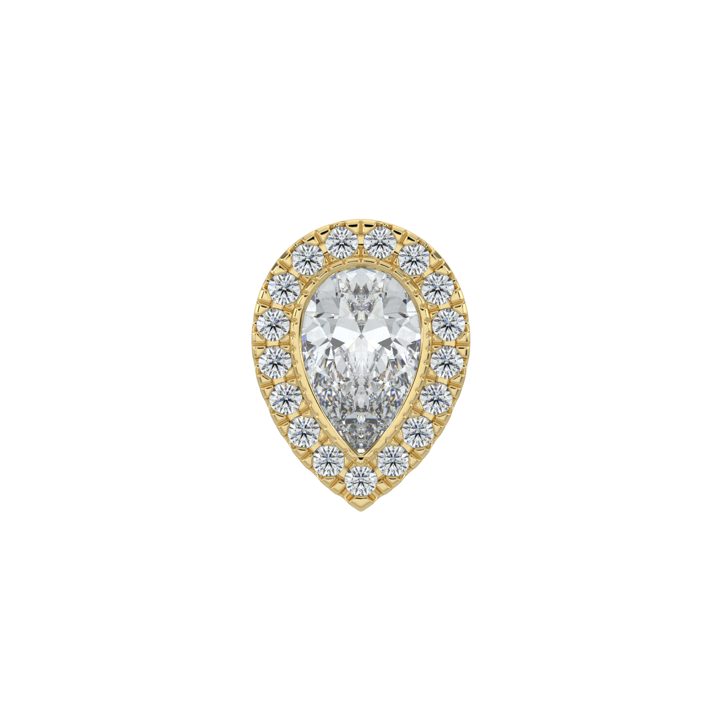 Pear Halo Solitaire Studs-Yellow Gold