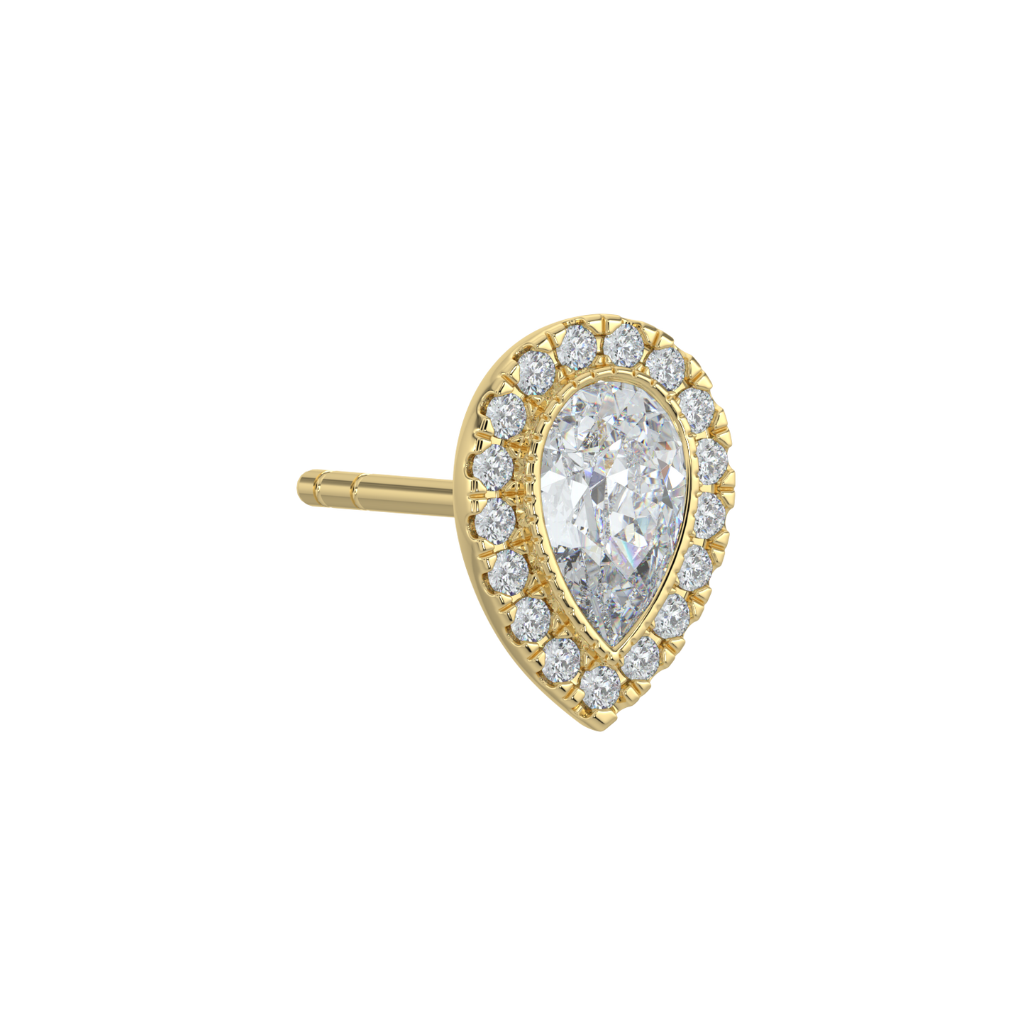 Pear Halo Solitaire Studs-Yellow Gold