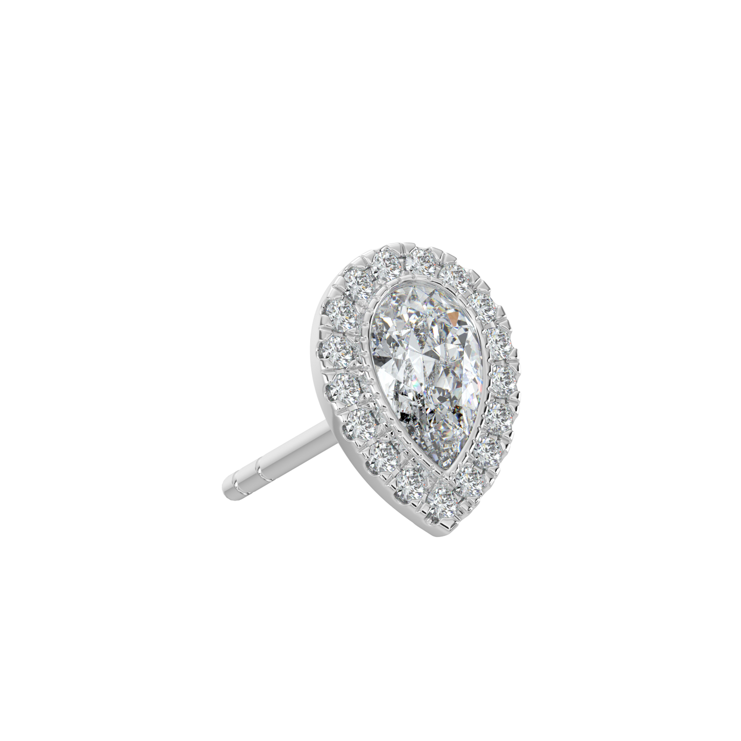 Pear Halo Solitaire Studs-White Gold