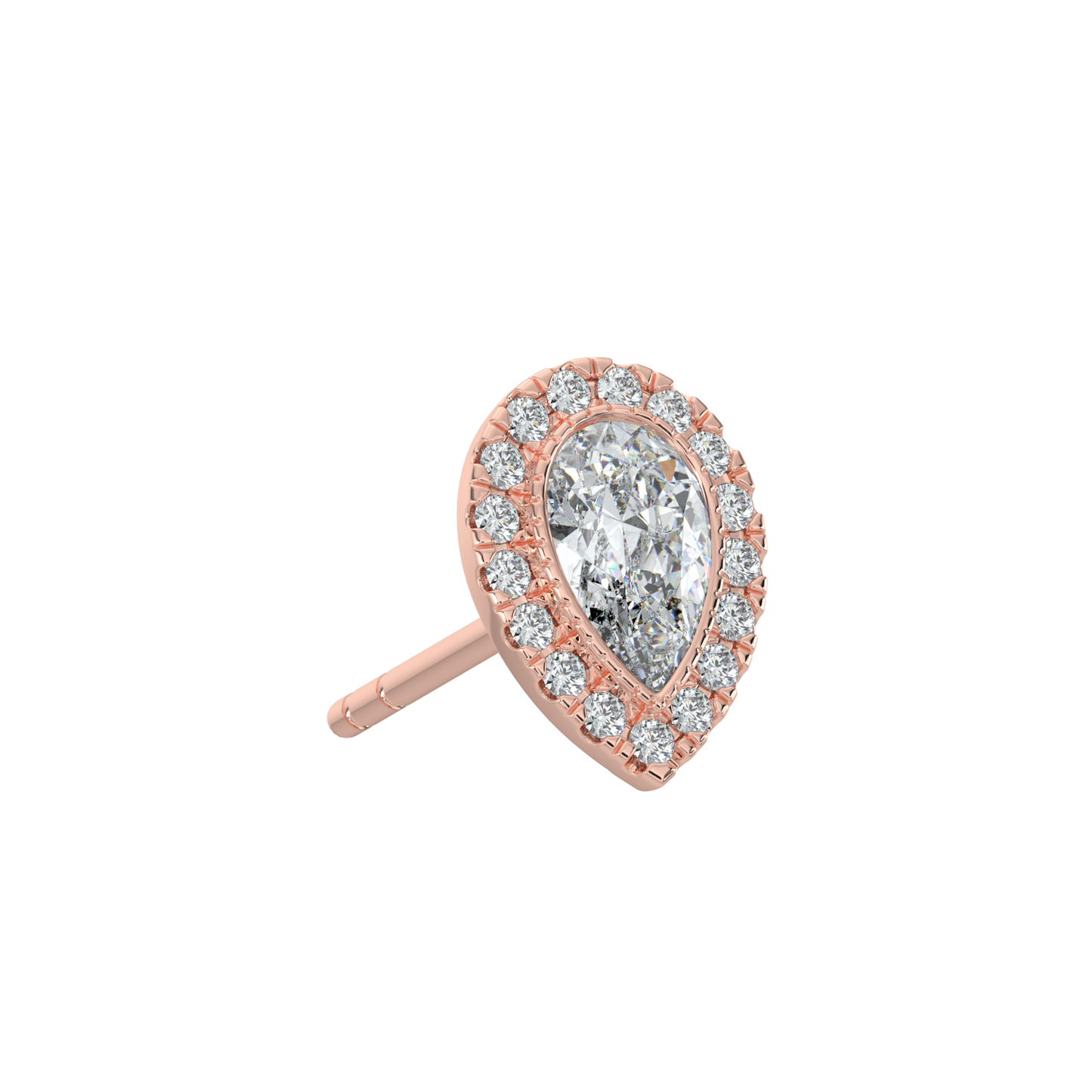 Pear Halo Solitaire Studs-Rose Gold