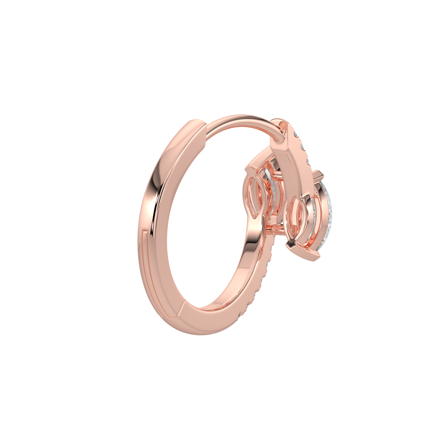 Marquise Diamond Hoop Earrings-Rose Gold