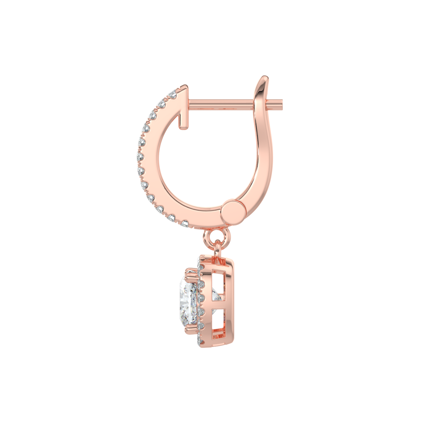 Cushion Halo Solitaire Dangle Earrings-Rose Gold