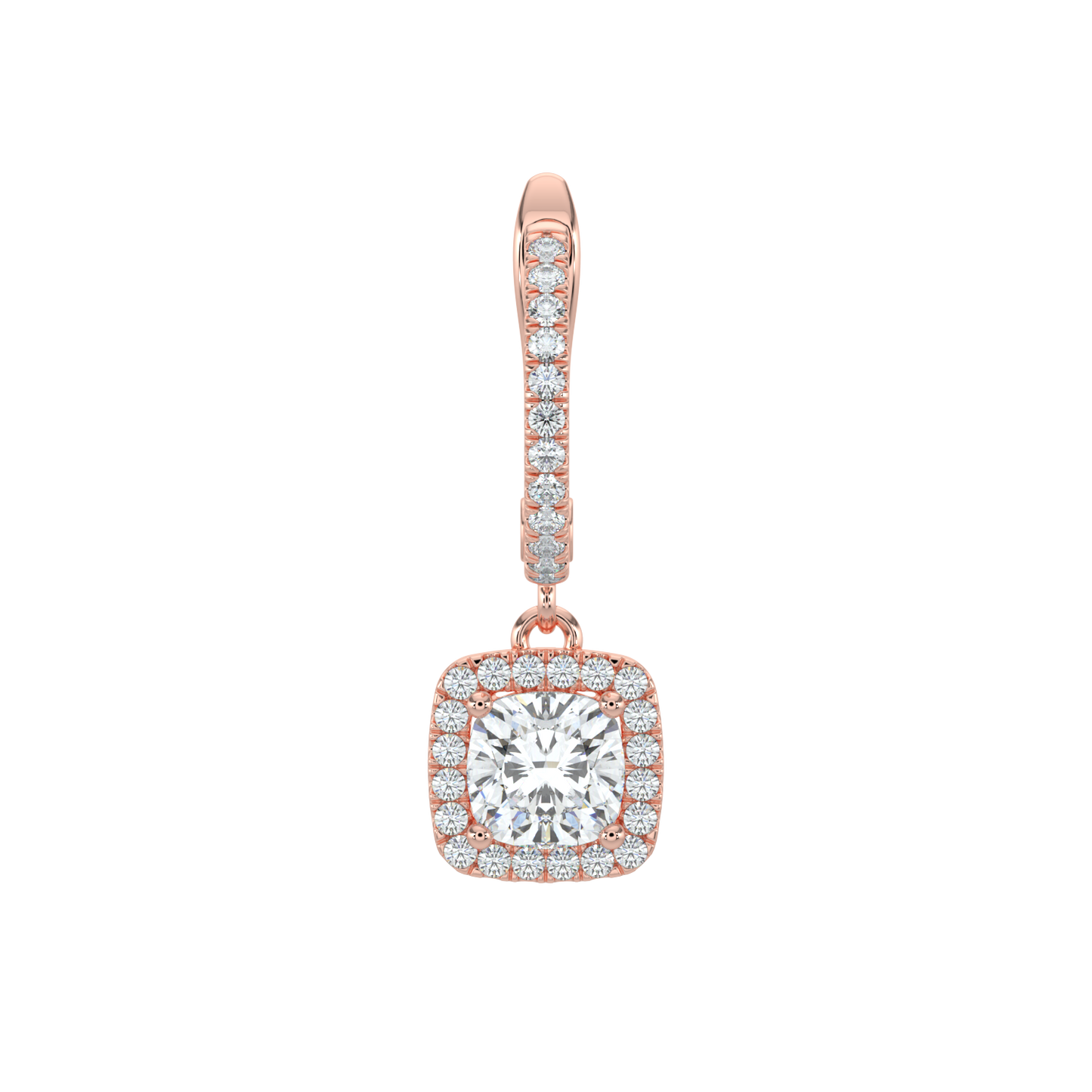 Cushion Halo Solitaire Dangle Earrings-Rose Gold