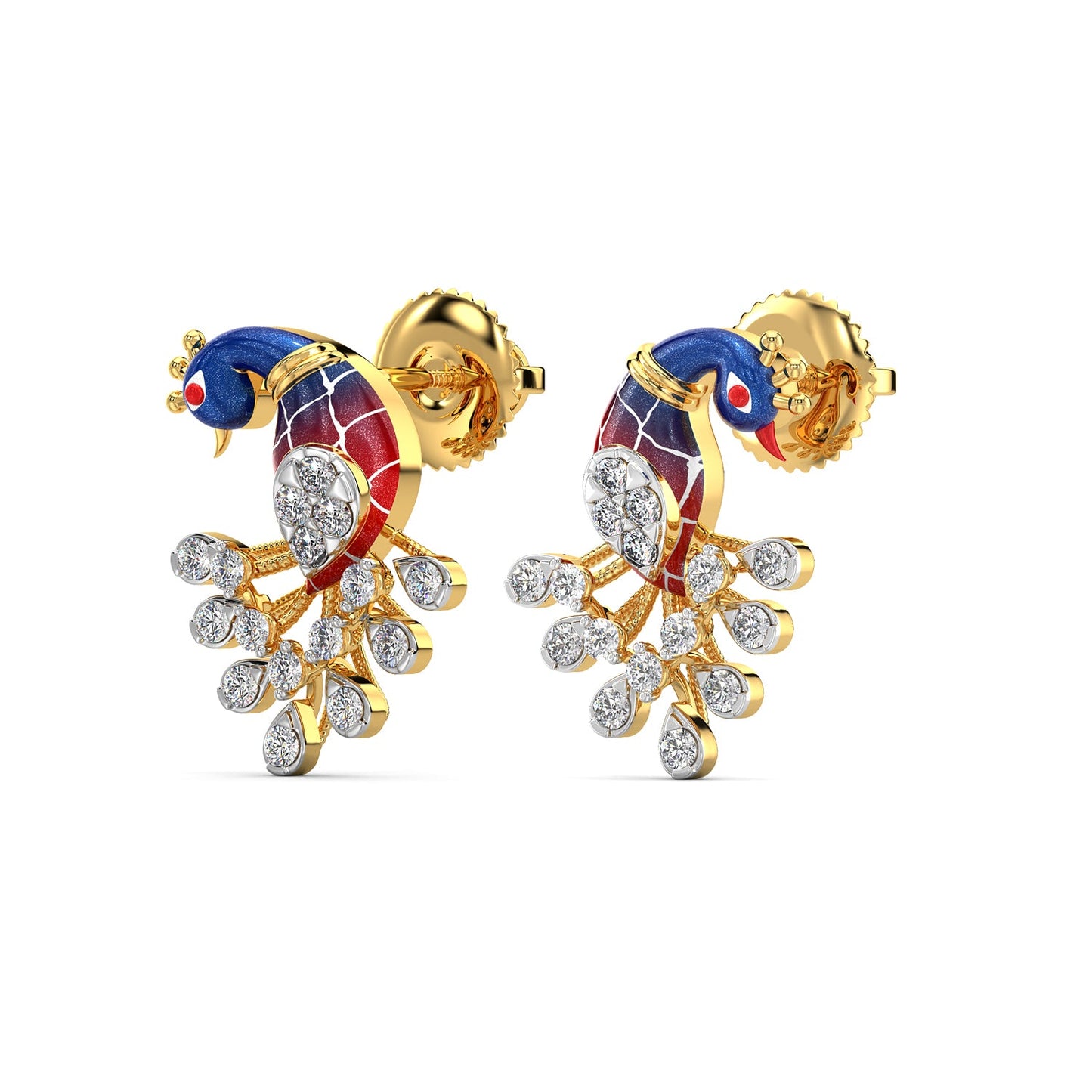 Peafowl Harmony Earrings-Yellow Gold
