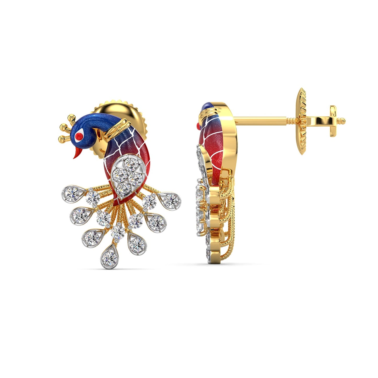 Peafowl Harmony Earrings-Yellow Gold