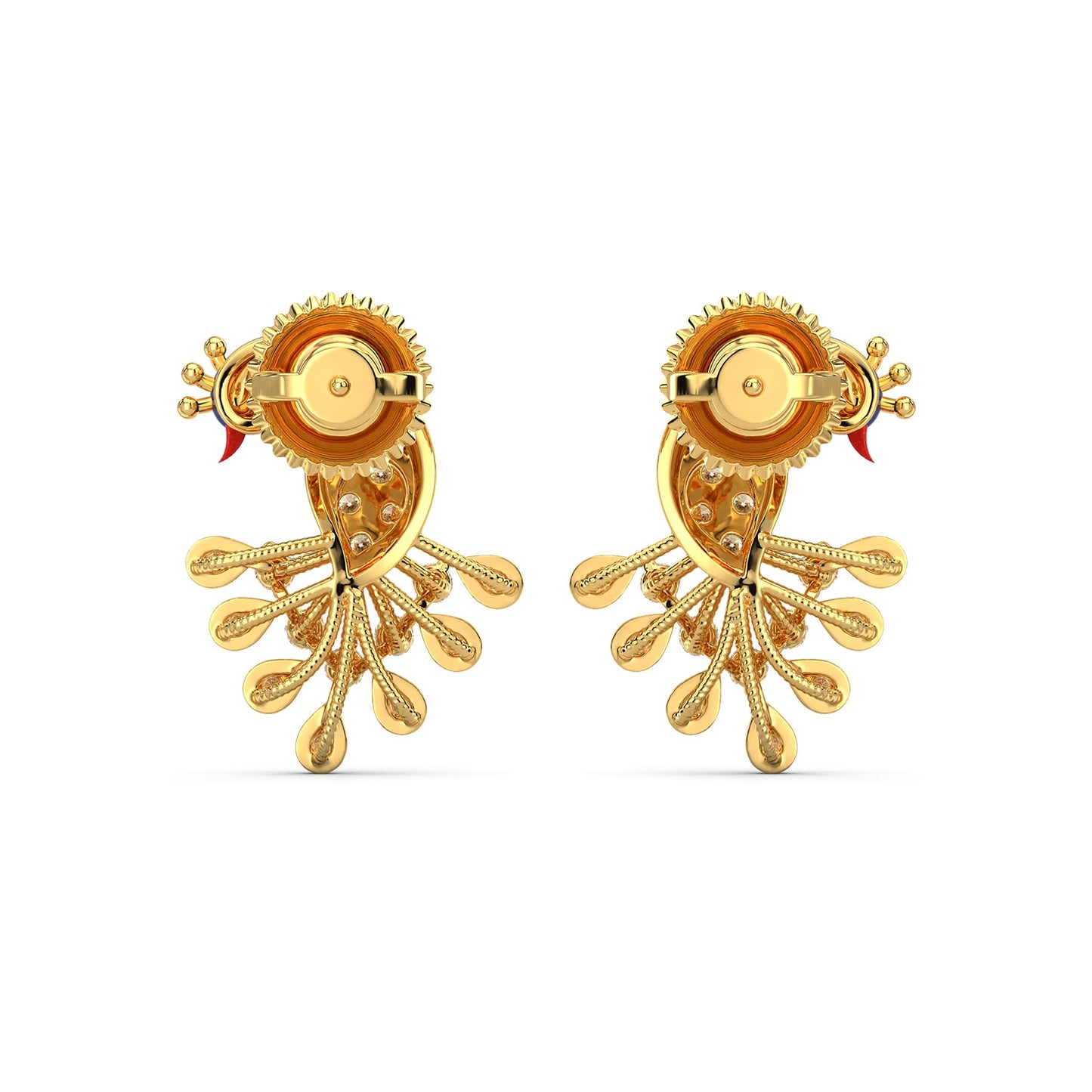 Peafowl Harmony Earrings-Yellow Gold
