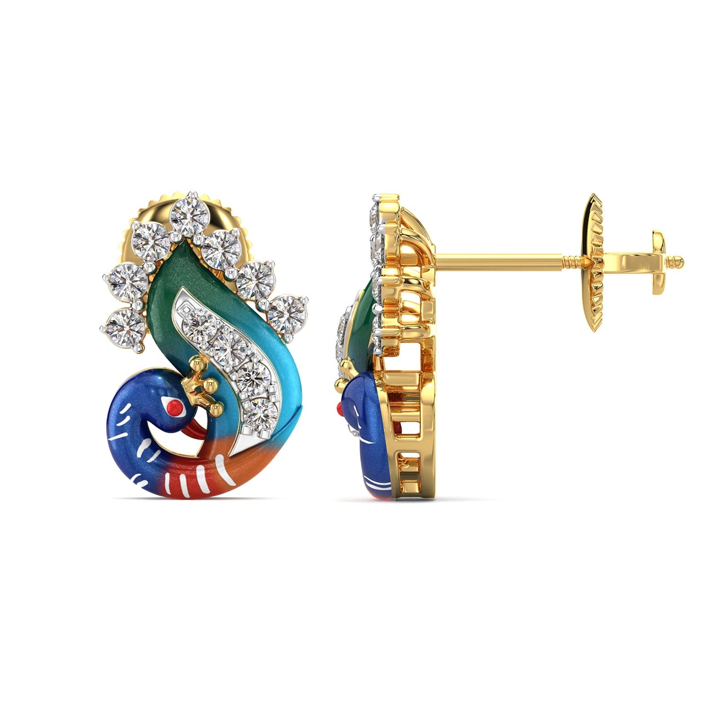 Dazzling Tail Fan Earrings-Yellow Gold