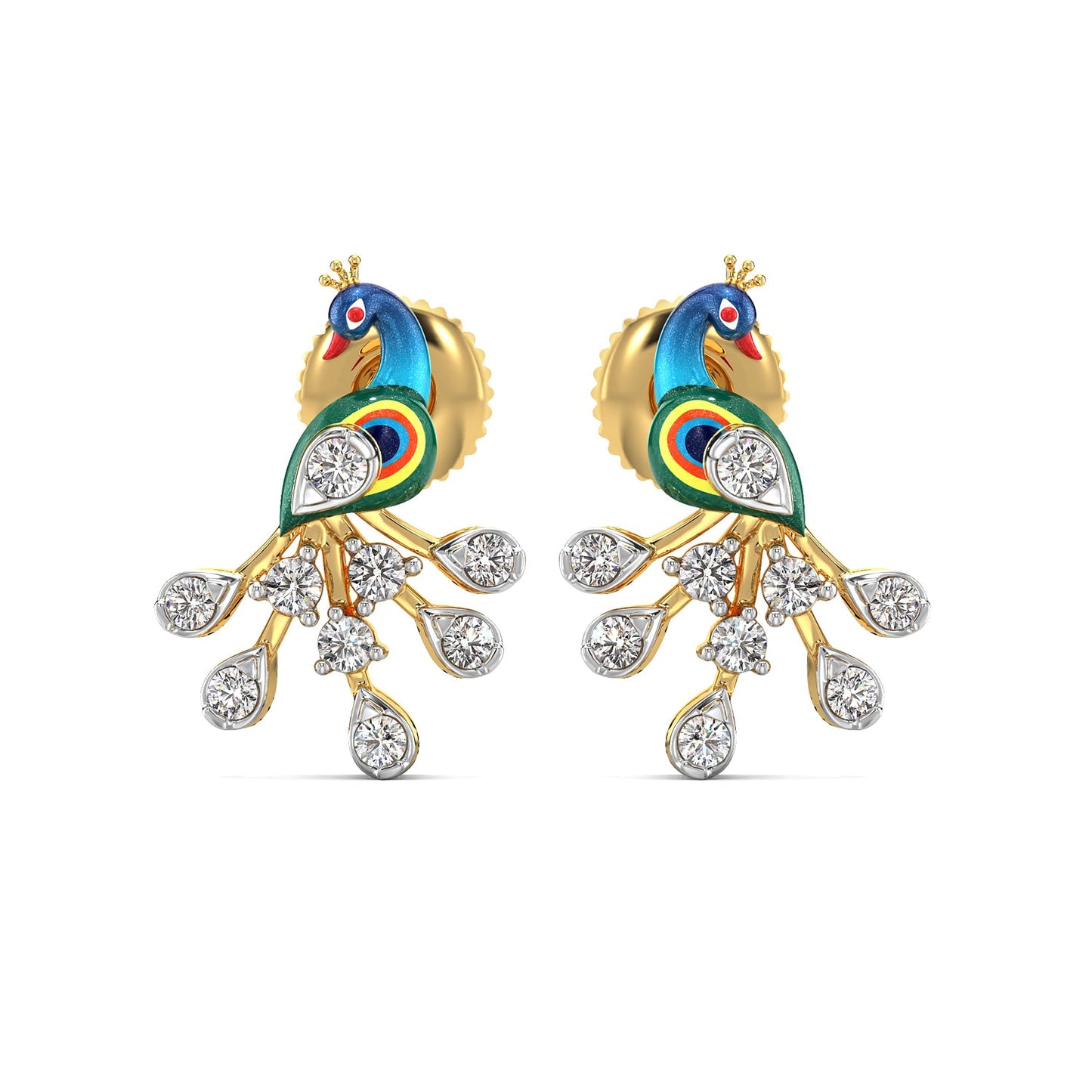 Splendid Peacock Earrings-Yellow Gold