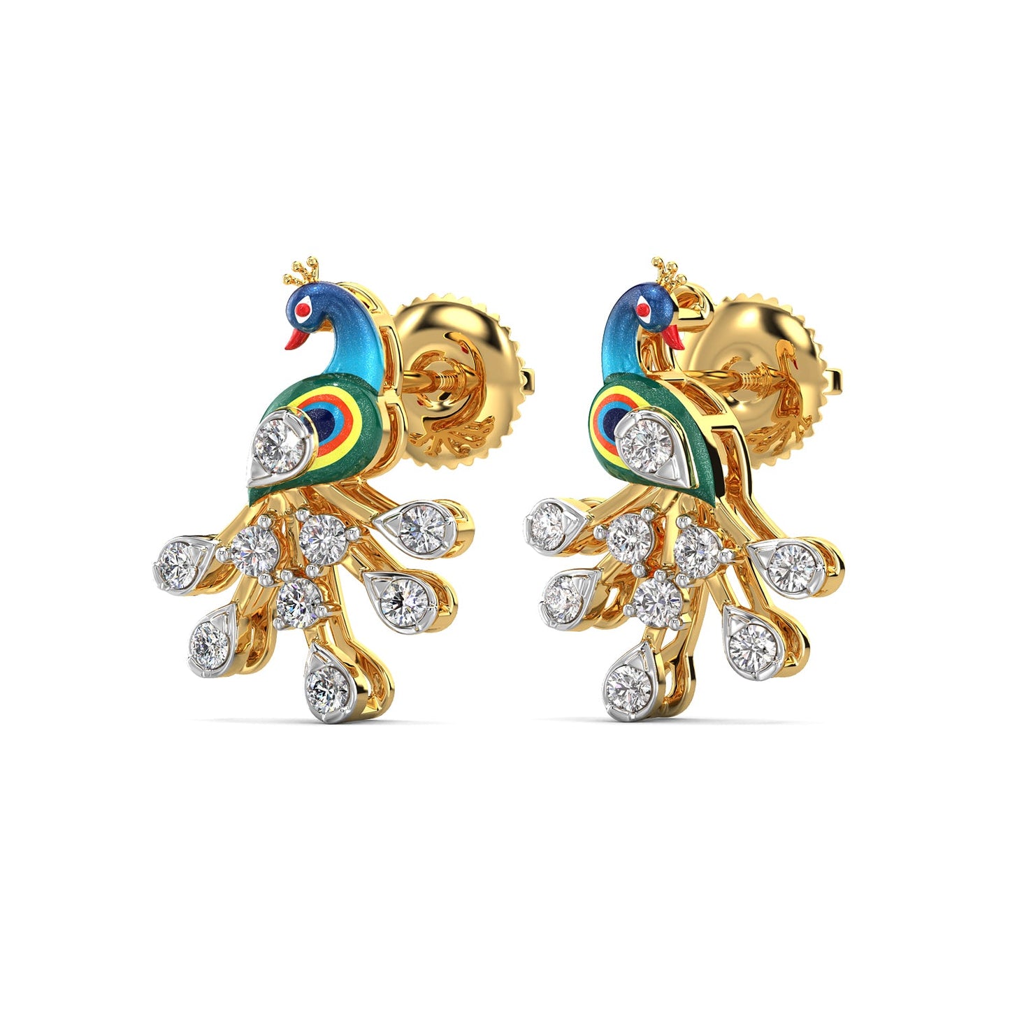 Splendid Peacock Earrings-Yellow Gold